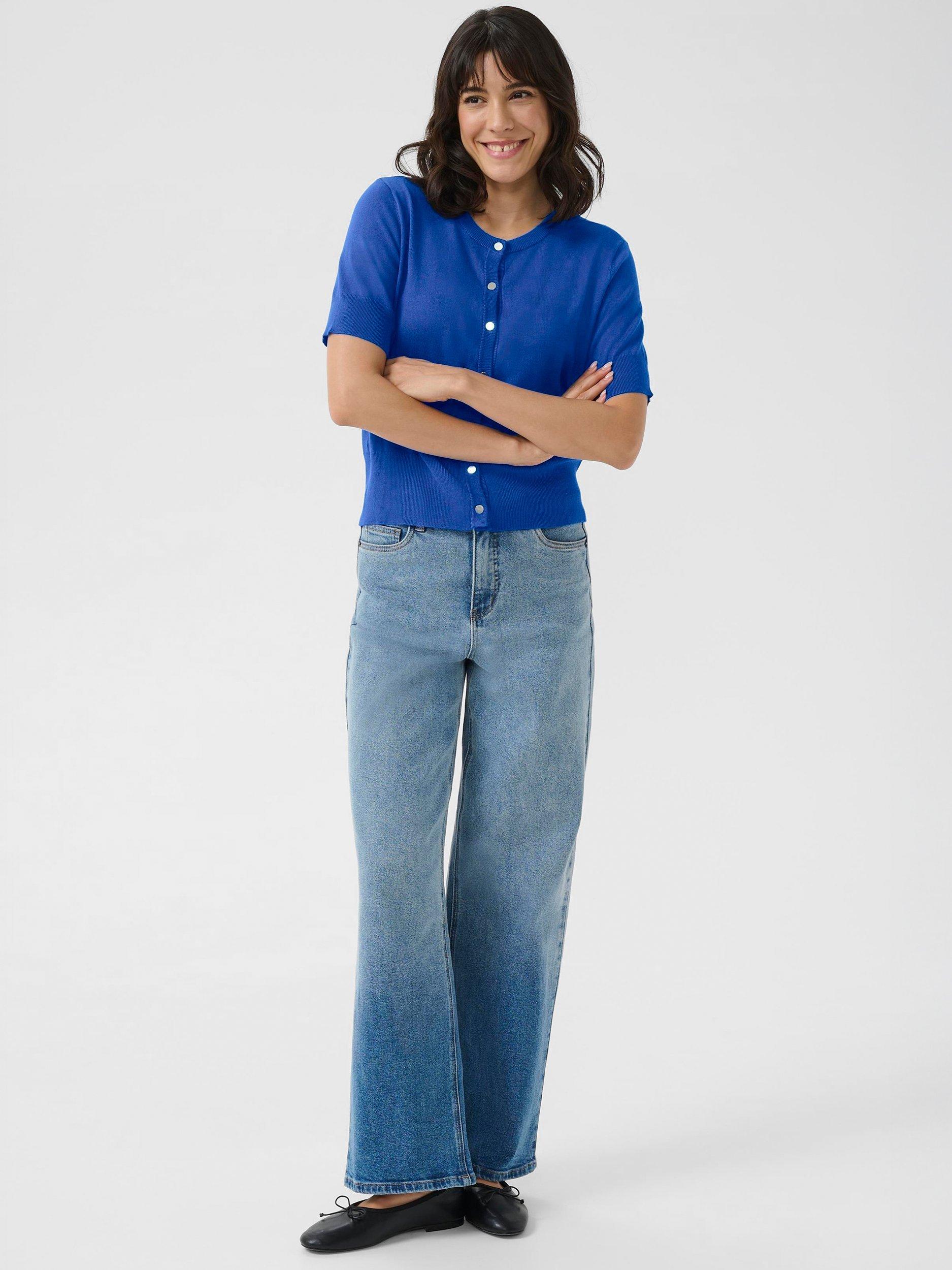 Product image 3 of 6, which shows KAFFE Lizza Short Sleeve Cardigan, Mid Blue, M