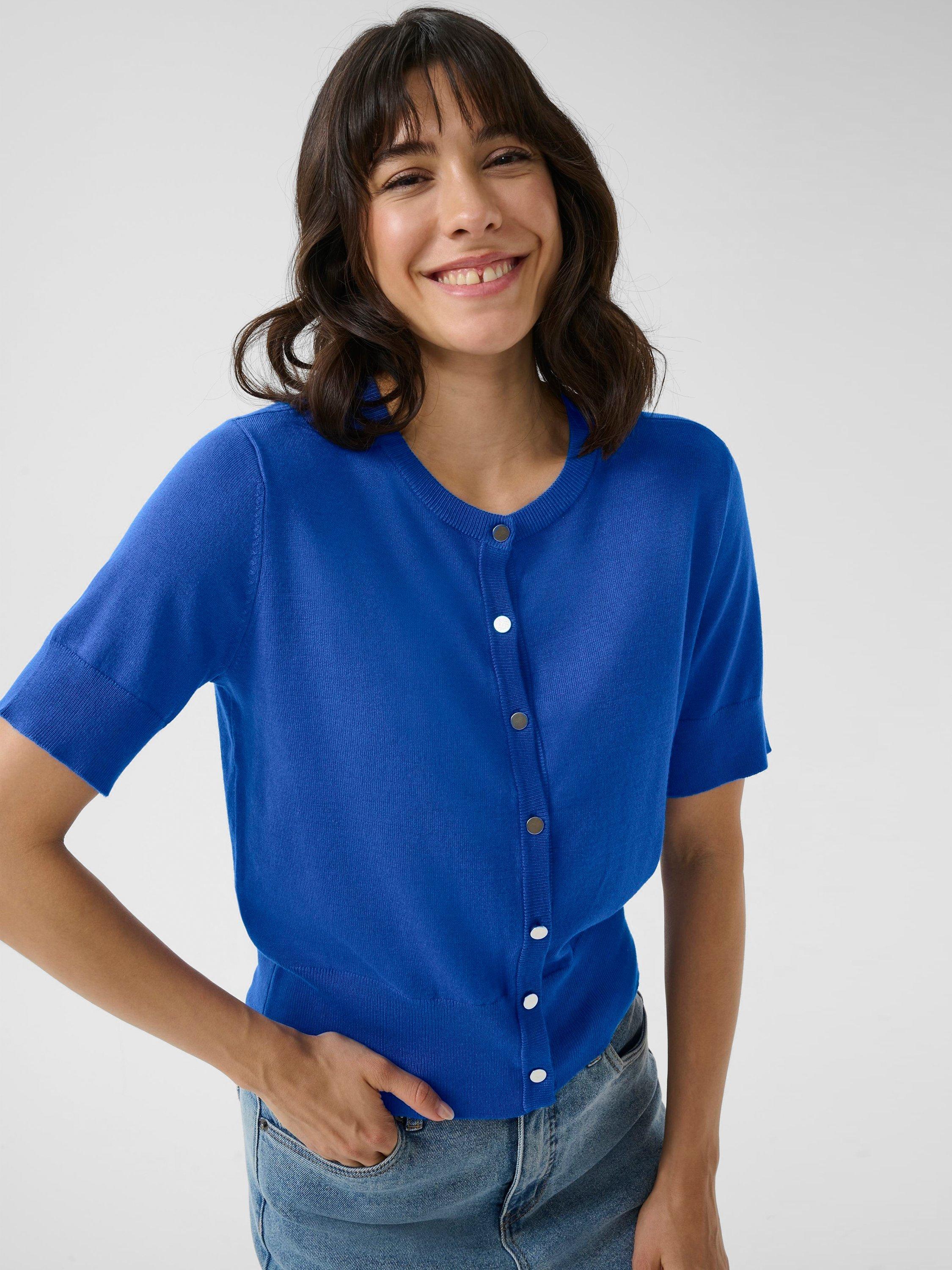 Product image 4 of 6, which shows KAFFE Lizza Short Sleeve Cardigan, Mid Blue, M