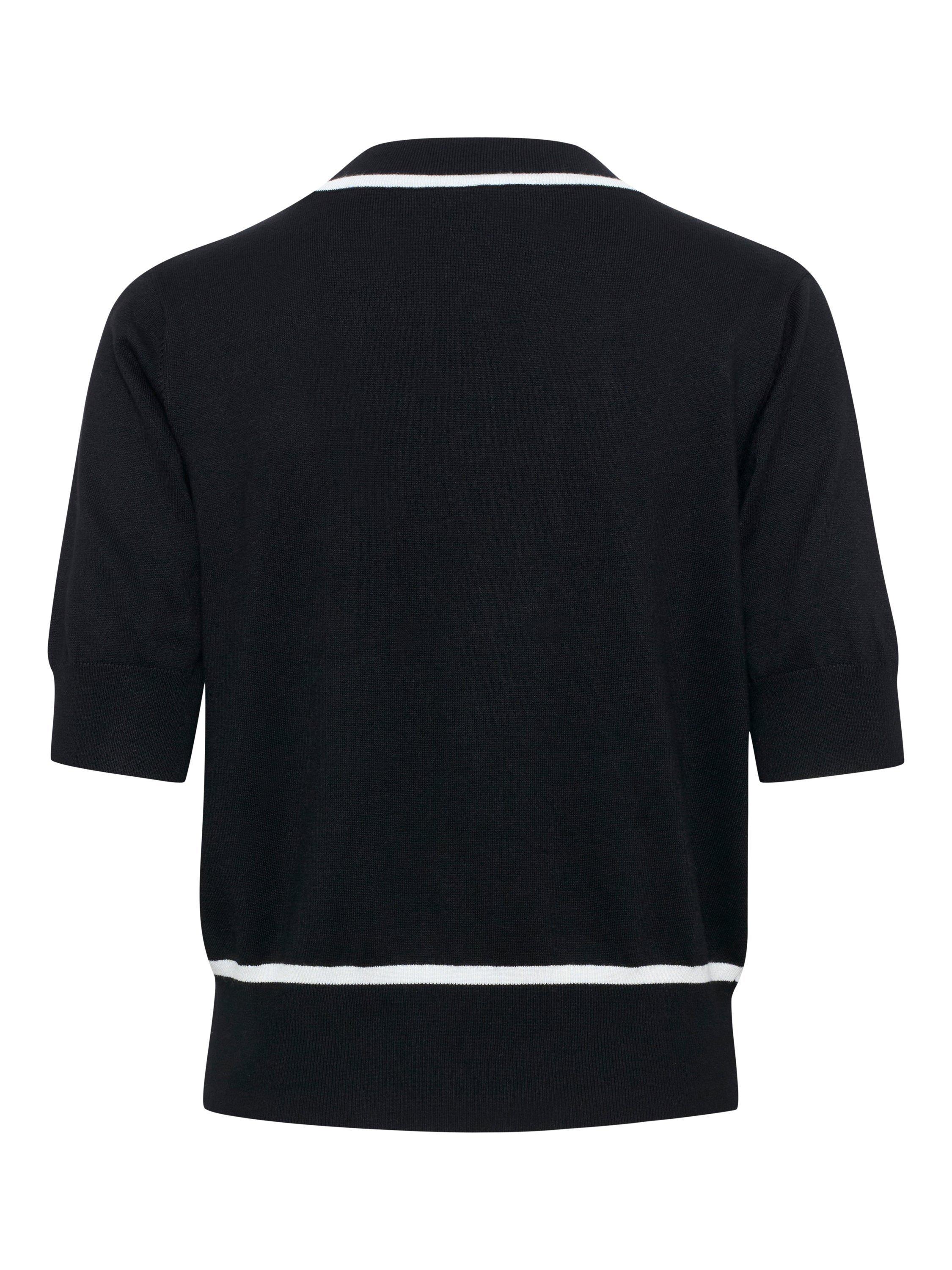 Product image 6 of 6, which shows KAFFE KAmally V-Neck Short Sleeve Contrast Cardigan, Black/Multi, XS