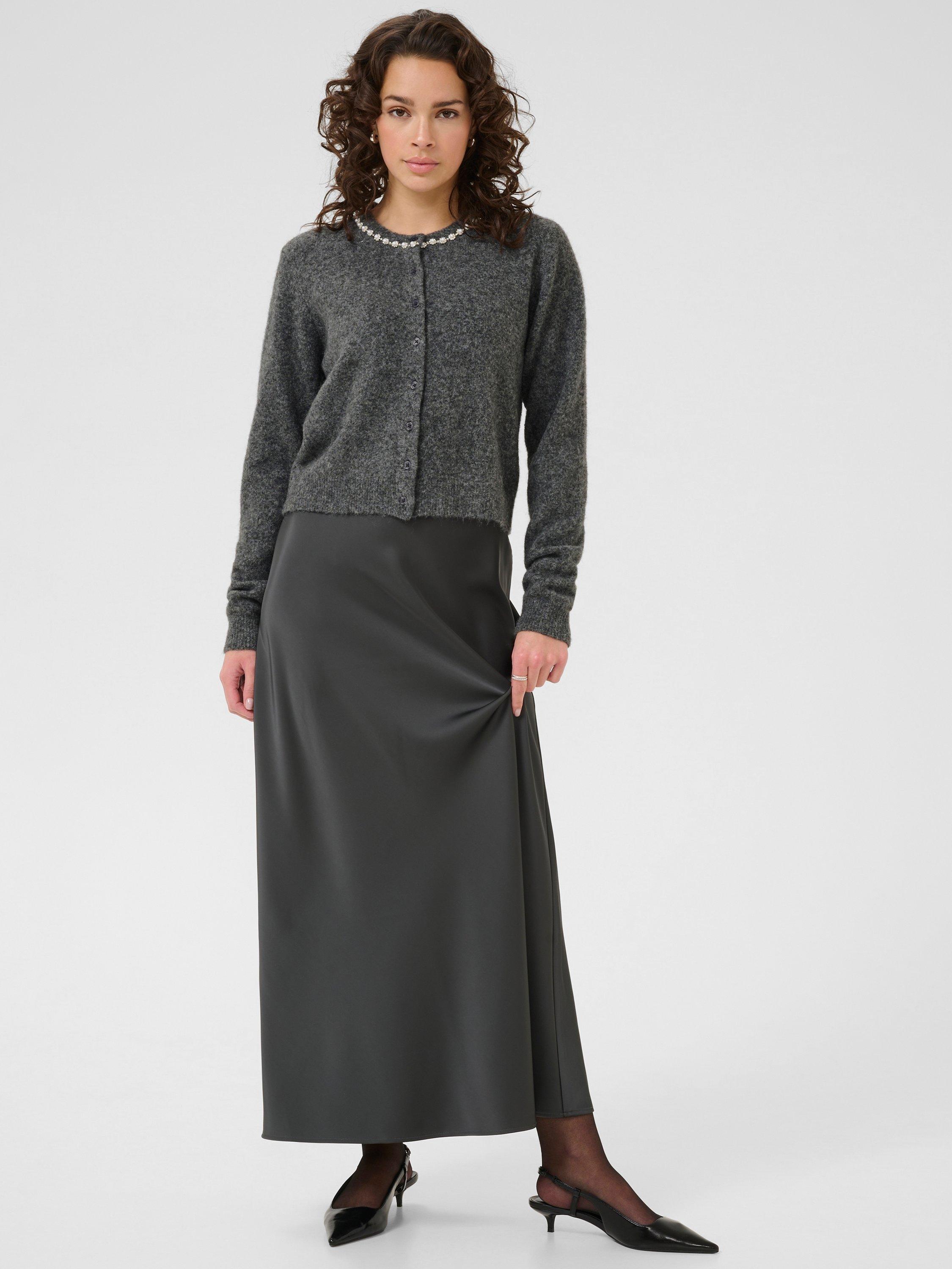 Product image 3 of 6, which shows KAFFE Roxy Embellished Neck Cardigan, Mid Grey, XS