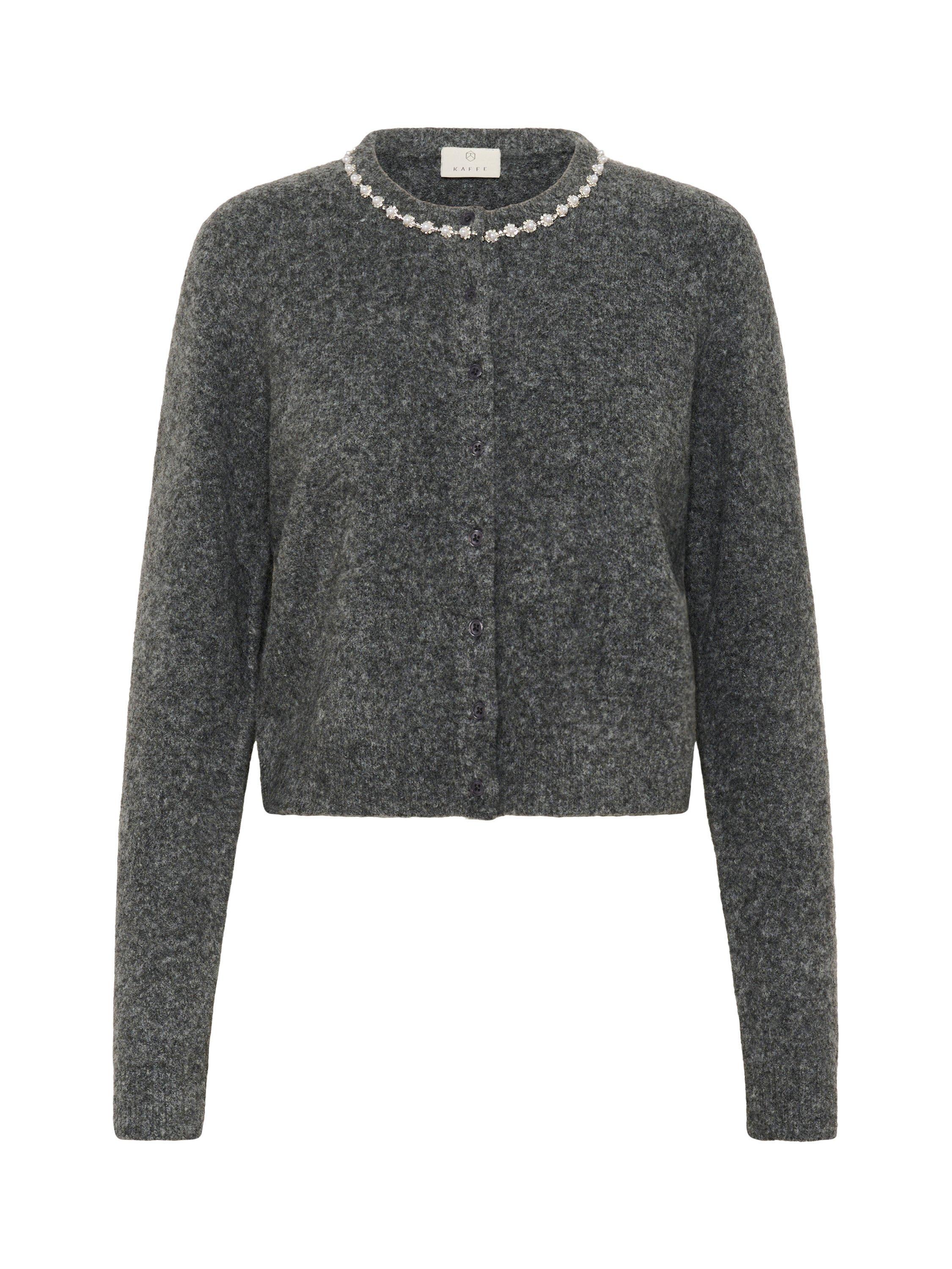 Product image 5 of 6, which shows KAFFE Roxy Embellished Neck Cardigan, Mid Grey, XS