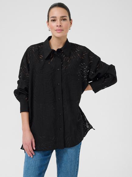 KAFFE Vivian Burnout Long Sleeve Shirt, Black, Black