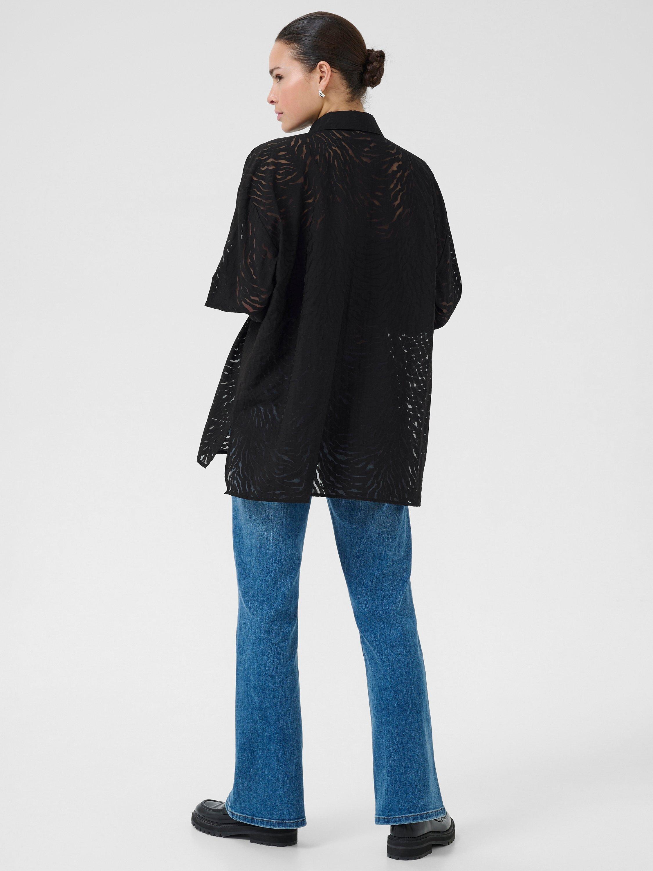 Product image 2 of 6, which shows KAFFE Vivian Burnout Long Sleeve Shirt, Black, 8