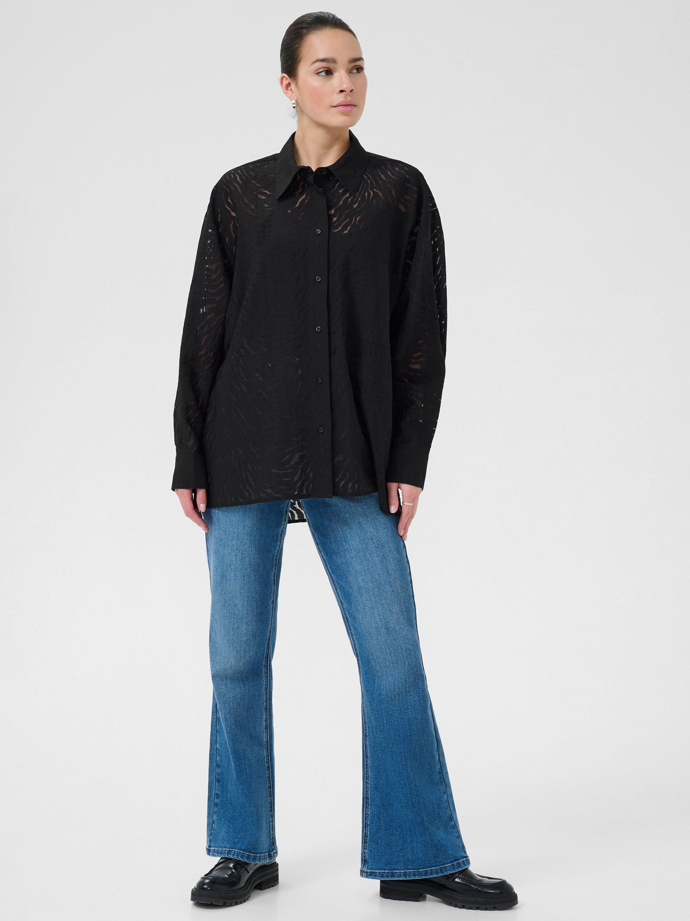 Product image 3 of 6, which shows KAFFE Vivian Burnout Long Sleeve Shirt, Black, 8