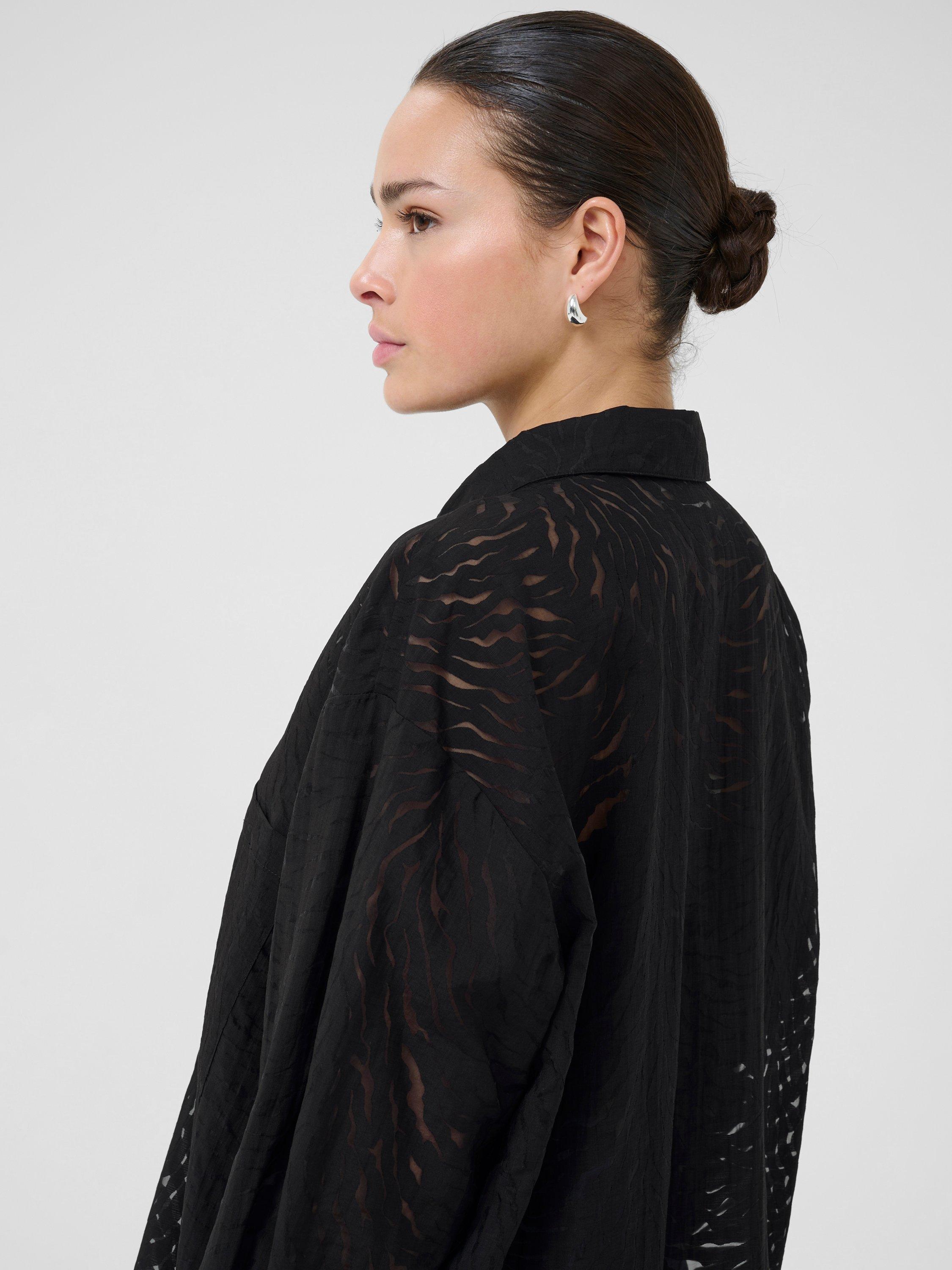 Product image 4 of 6, which shows KAFFE Vivian Burnout Long Sleeve Shirt, Black, 8