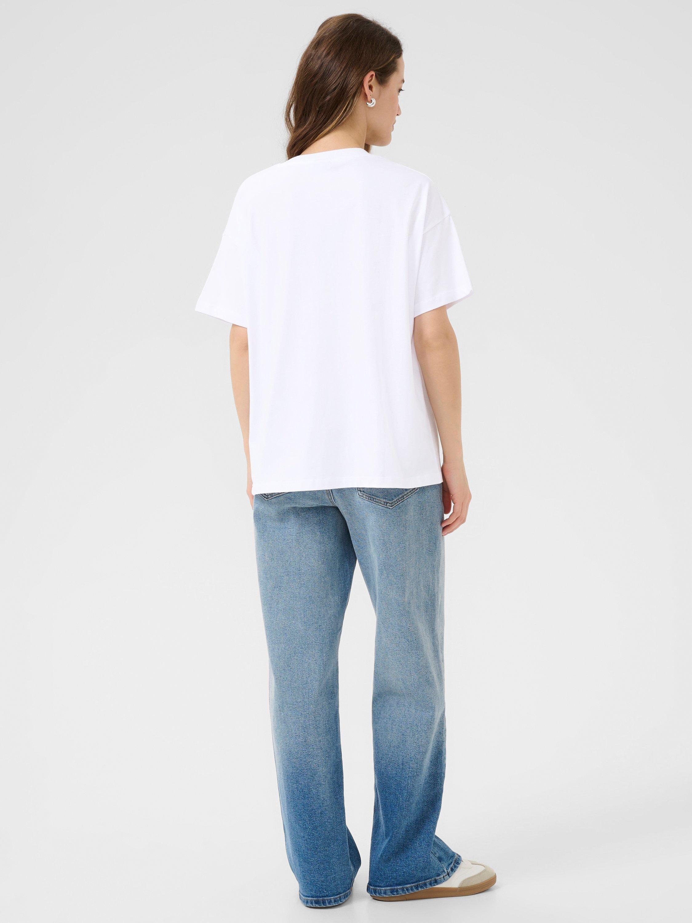 Product image 2 of 6, which shows KAFFE Adelina Paris Graphic T-Shirt, White/Multi, XS