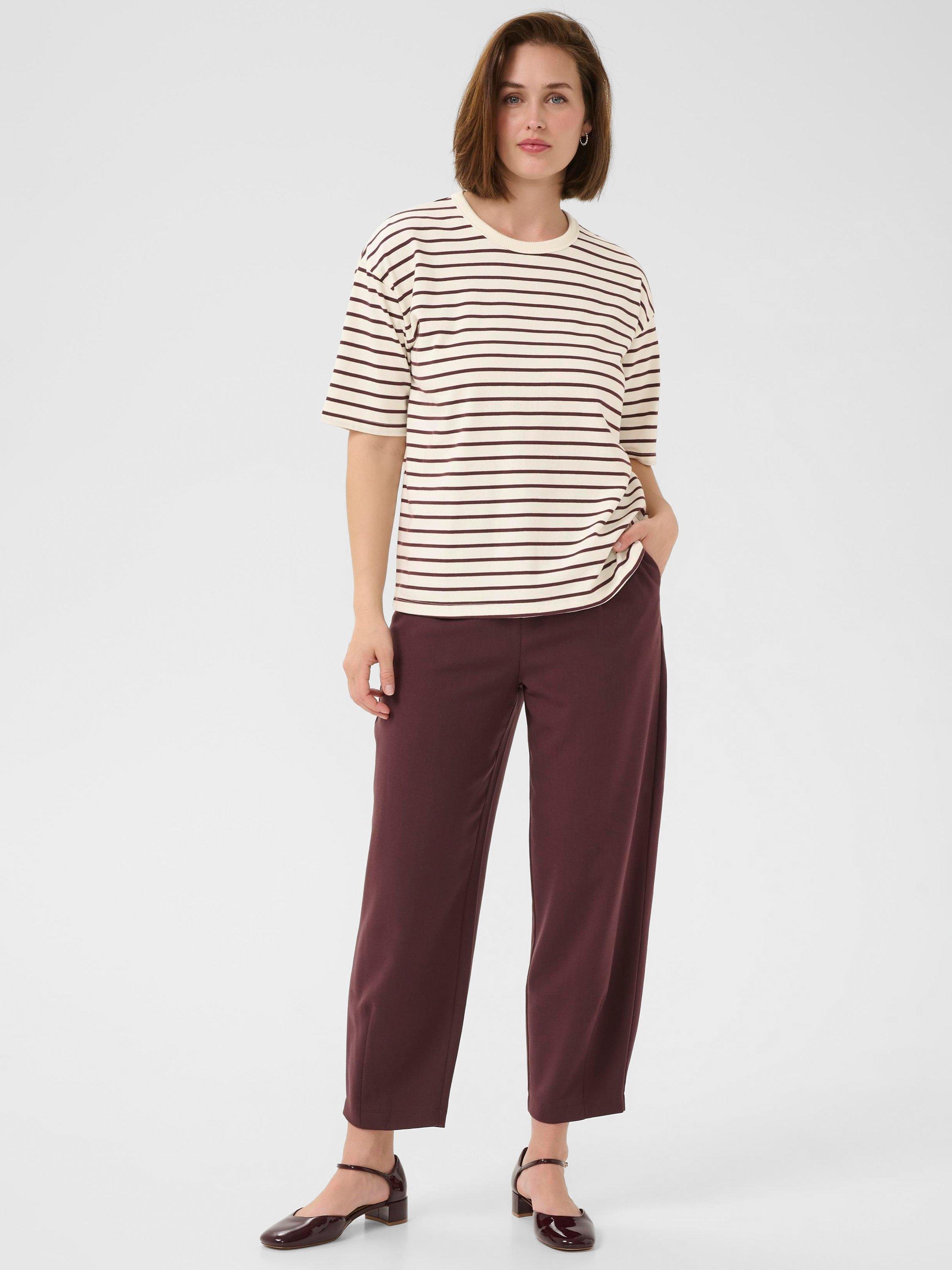 Product image 3 of 6, which shows KAFFE Winny Stripe Relaxed Fit T-Shirt, Red/Multi, XS
