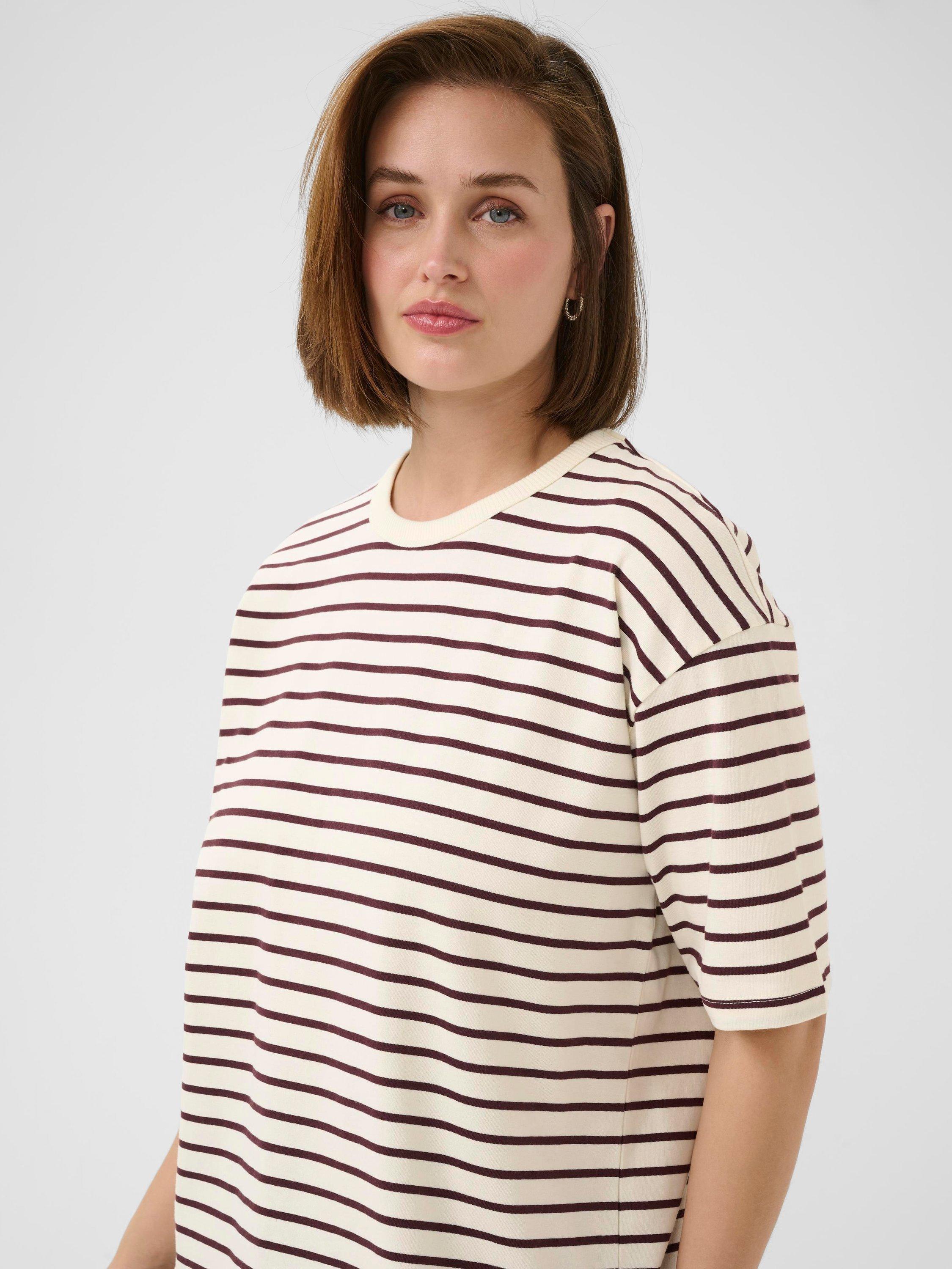 Product image 4 of 6, which shows KAFFE Winny Stripe Relaxed Fit T-Shirt, Red/Multi, XS