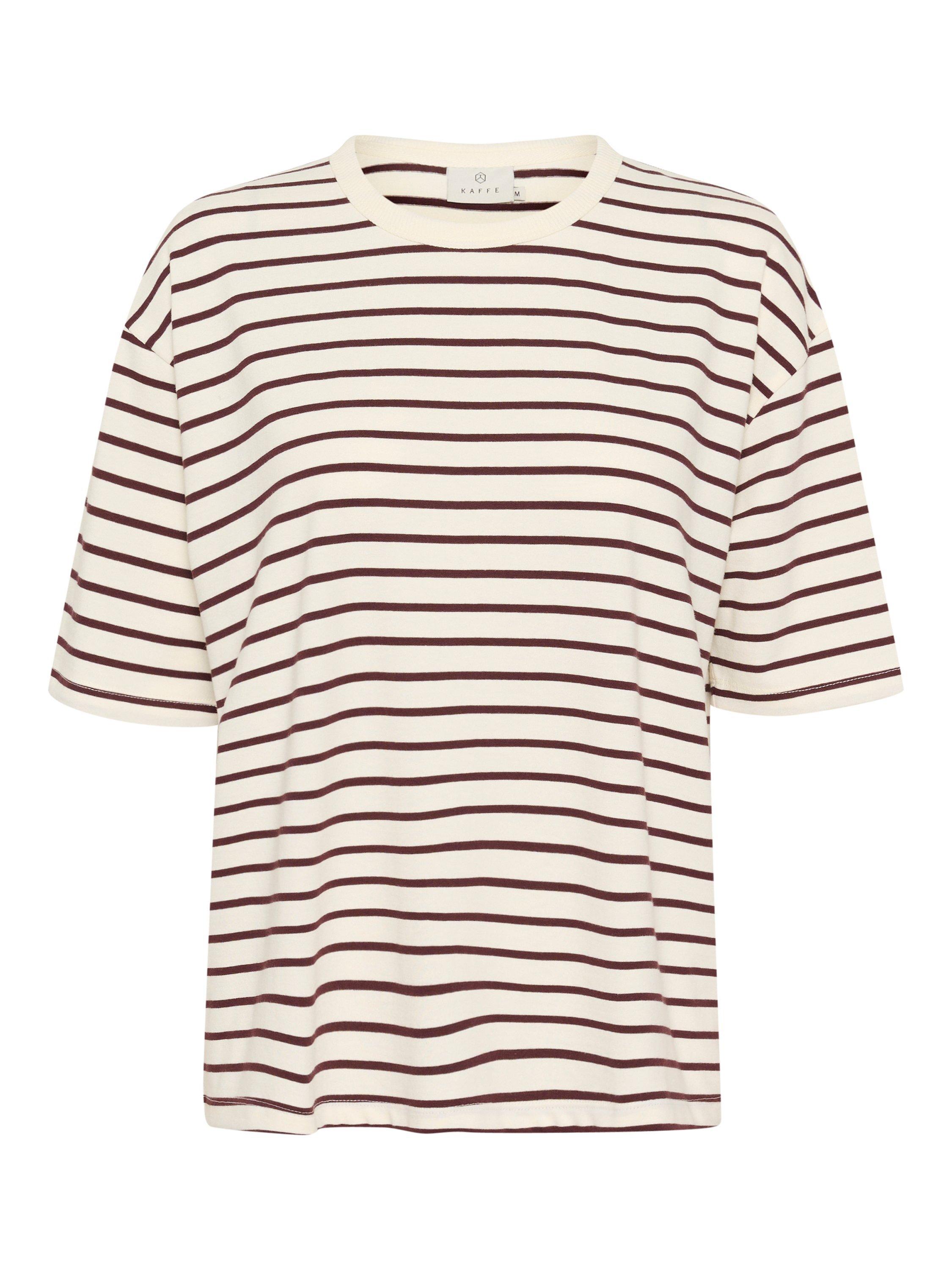 Product image 5 of 6, which shows KAFFE Winny Stripe Relaxed Fit T-Shirt, Red/Multi, XS