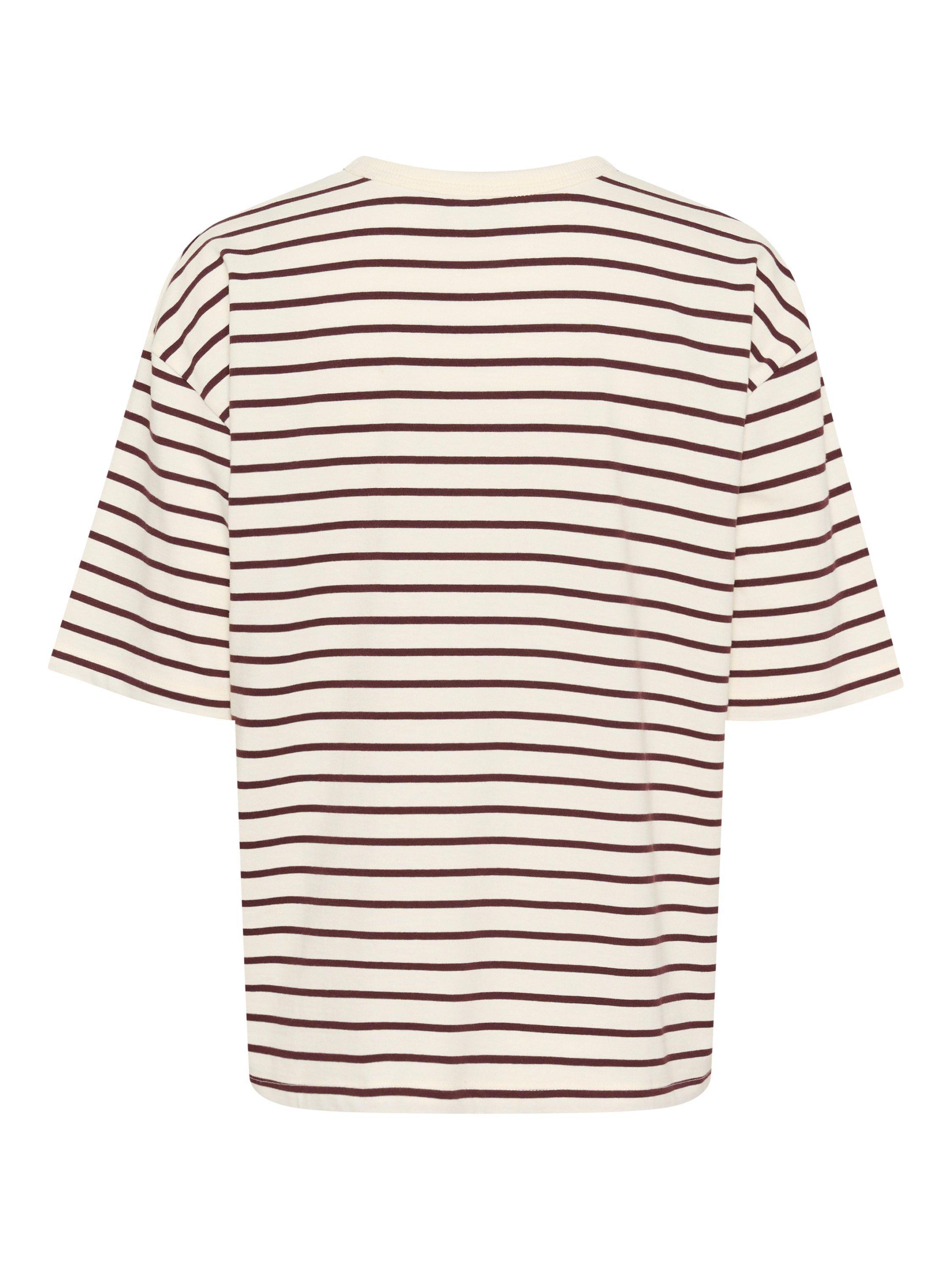 Product image 6 of 6, which shows KAFFE Winny Stripe Relaxed Fit T-Shirt, Red/Multi, XS