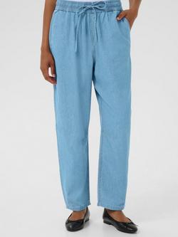 KAFFE KAluise Mid Rise Cotton Denim Barrel Pants, Mid Blue