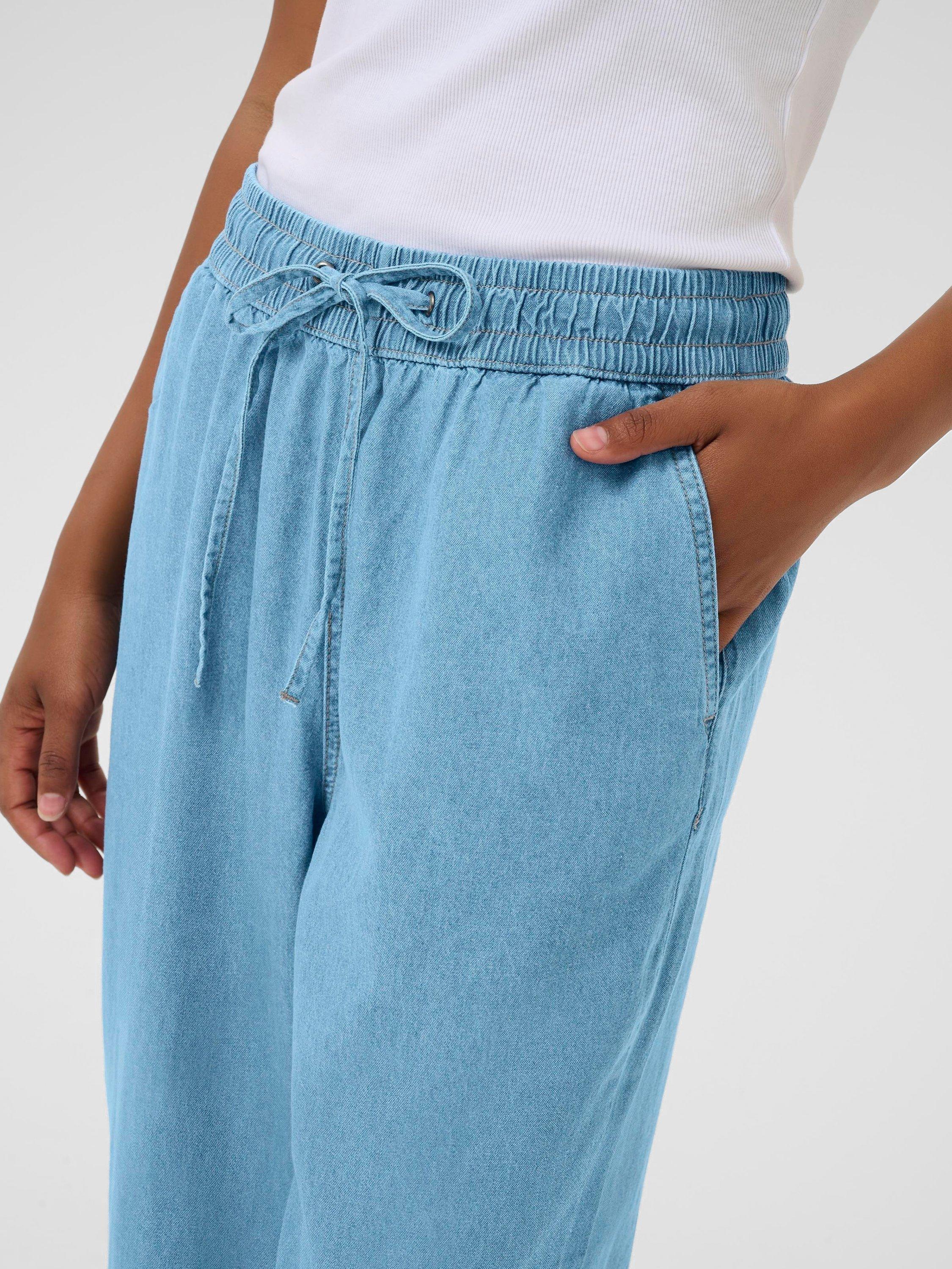 Product image 4 of 6, which shows KAFFE KAluise Mid Rise Cotton Denim Barrel Pants , Mid Blue, 10