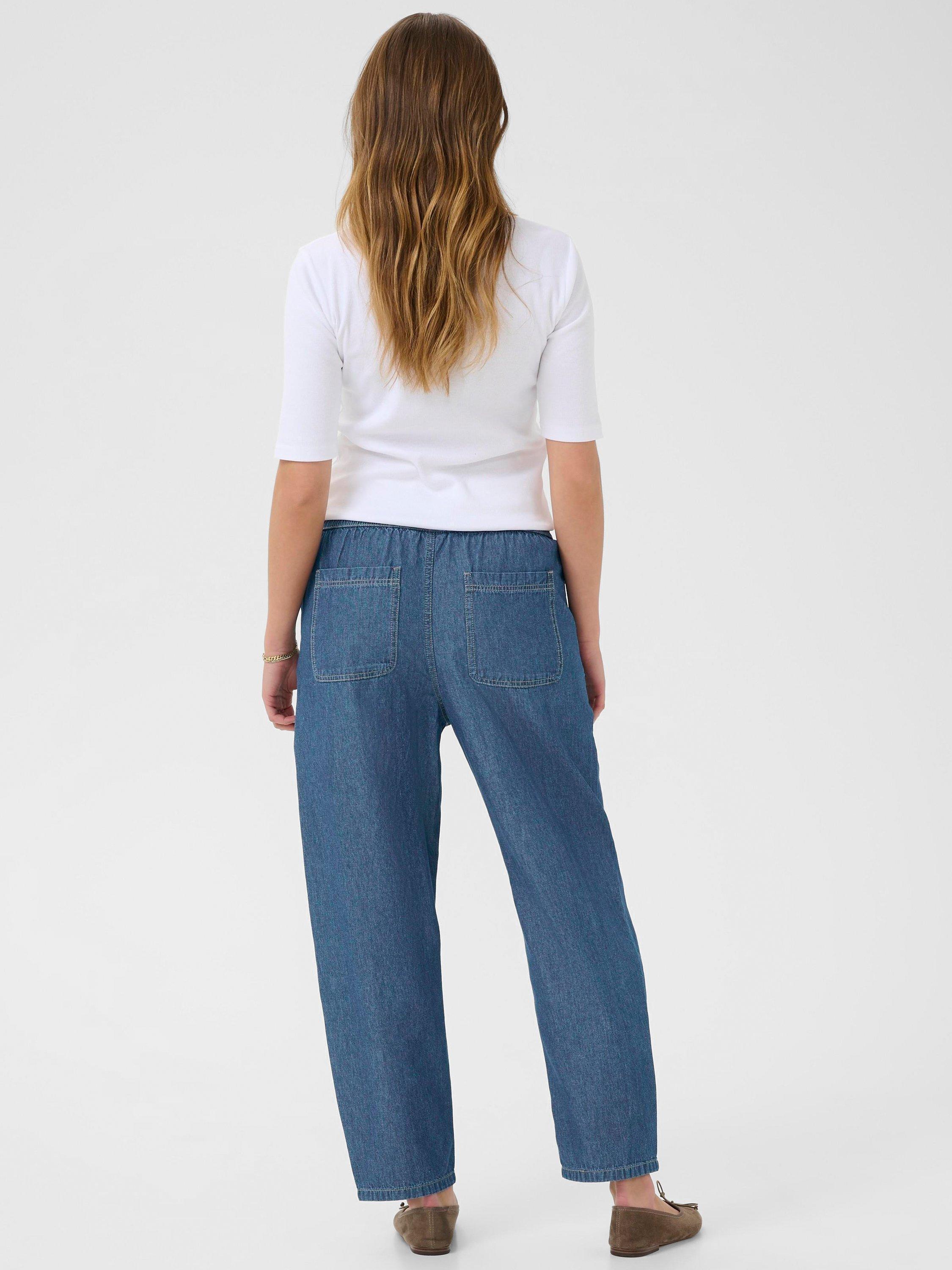 Product image 2 of 6, which shows KAFFE KAluise Mid Rise Cotton Barrel Pants, Mid Blue, 8