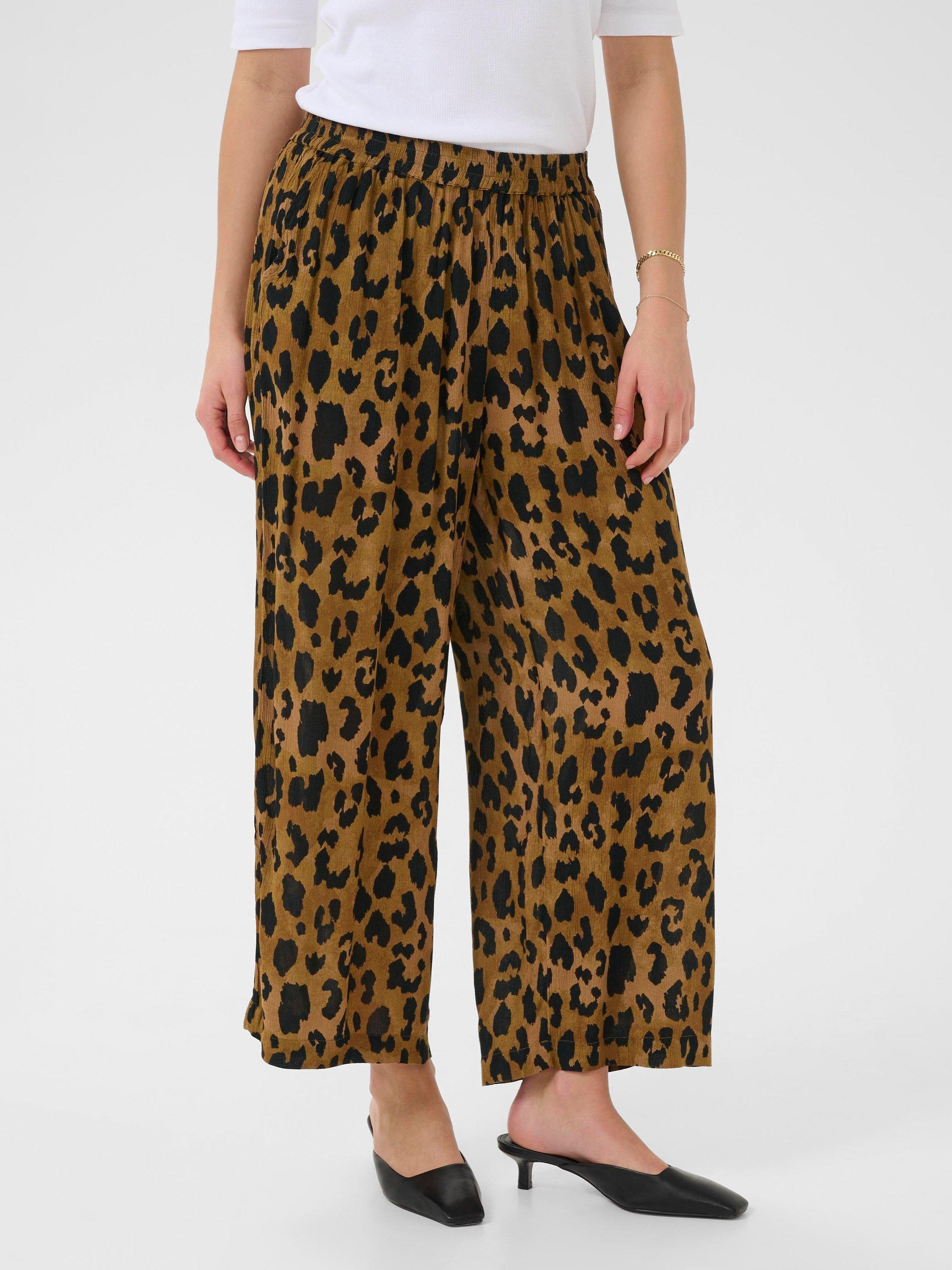 Product image 1 of 6, which shows KAFFE KAmille Amber Leopard Print Trousers, Brown/Multi, 10