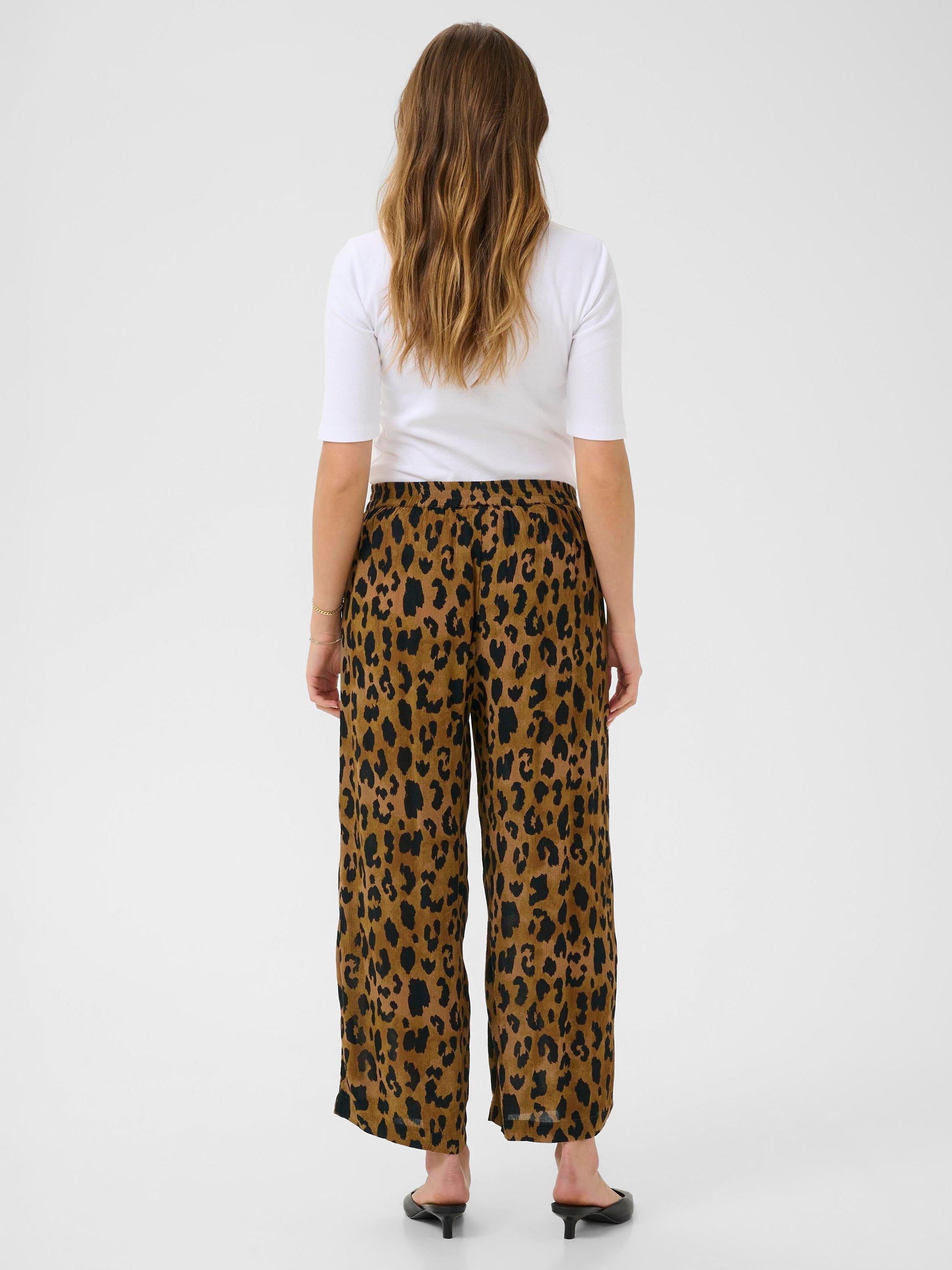 Product image 2 of 6, which shows KAFFE KAmille Amber Leopard Print Trousers, Brown/Multi, 10