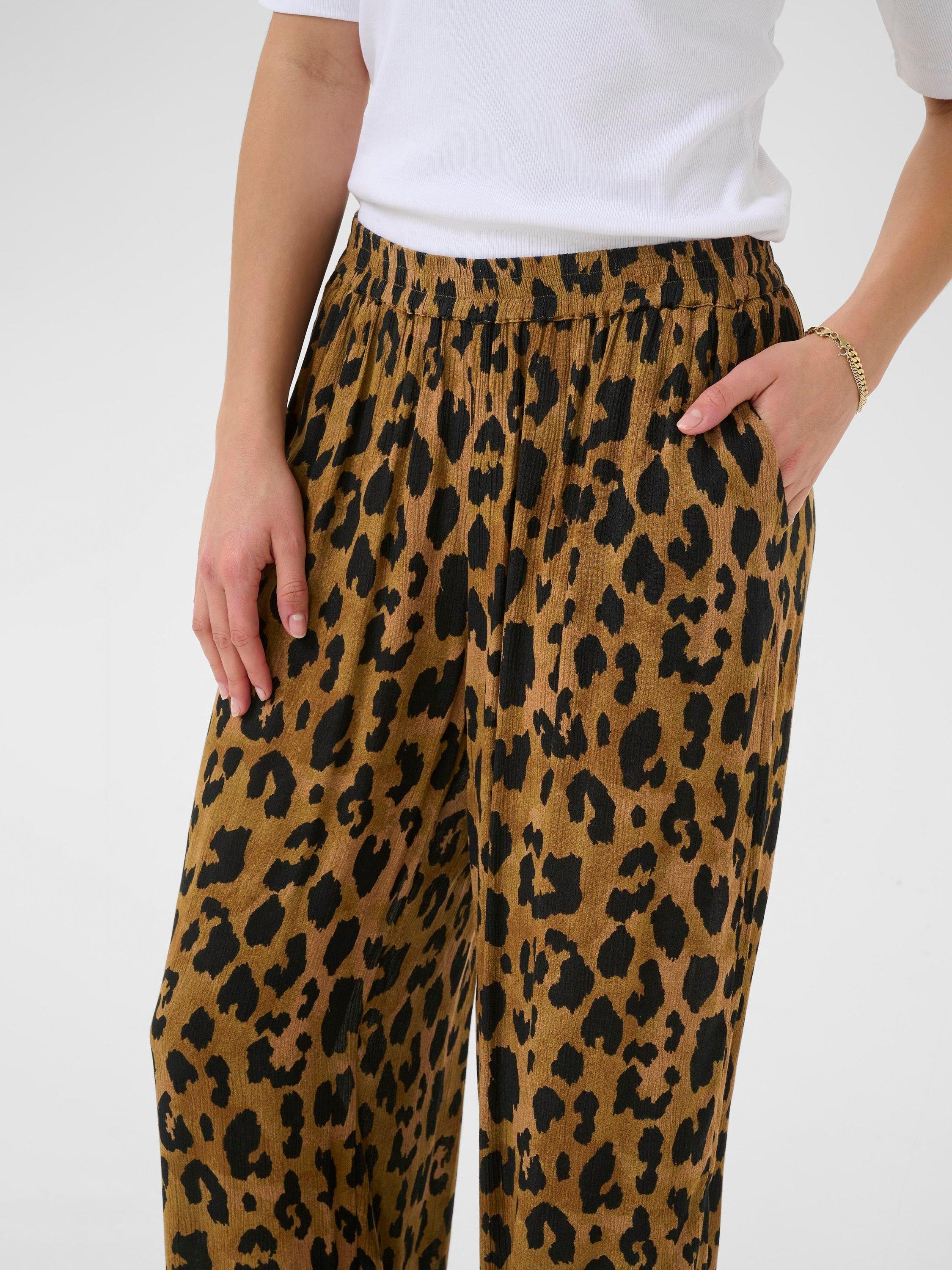 Product image 4 of 6, which shows KAFFE KAmille Amber Leopard Print Trousers, Brown/Multi, 10
