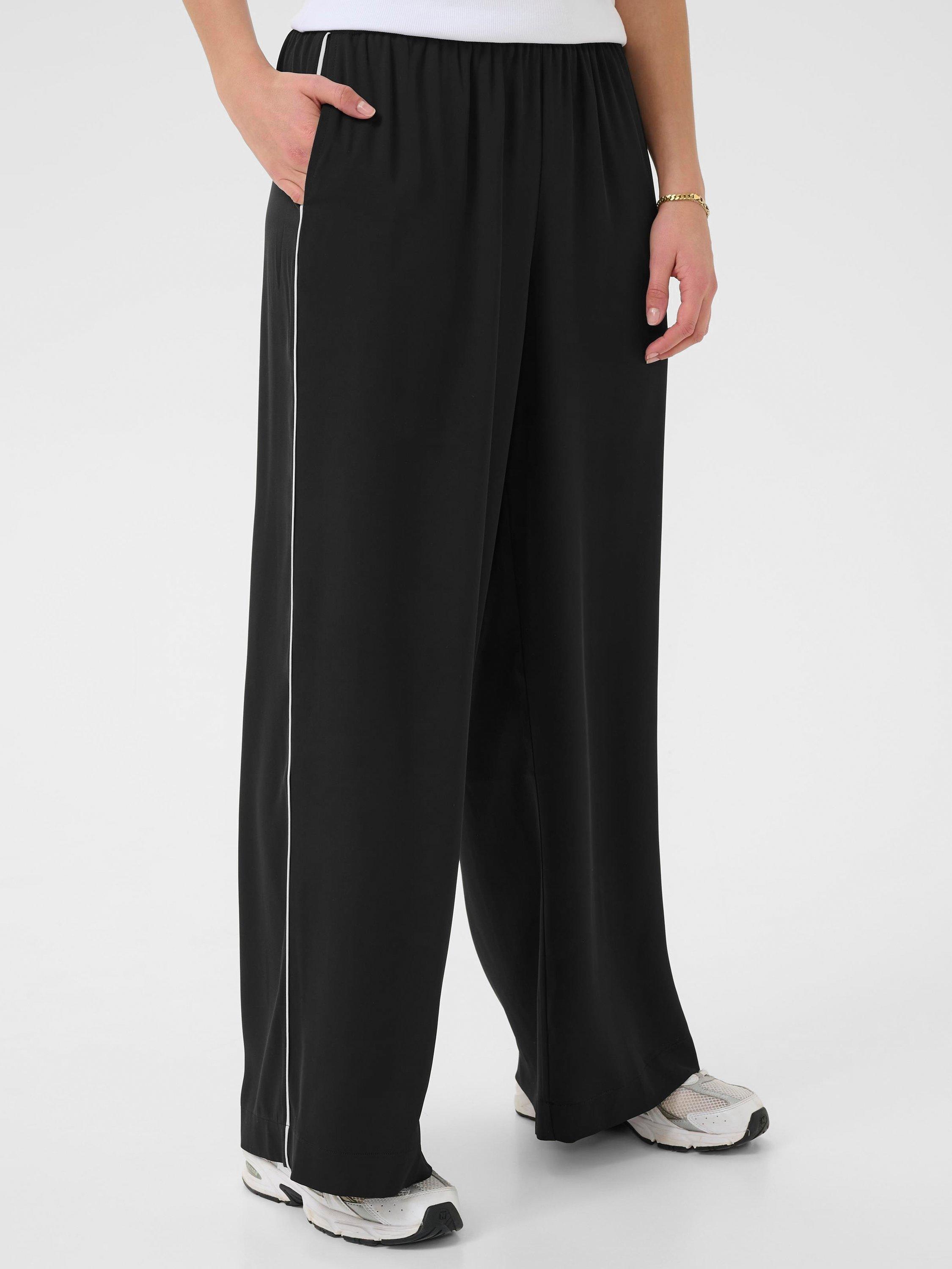 Product image 1 of 6, which shows KAFFE KAtessa Loose Fit Side Strip Wide Leg Trousers, Black/Multi, 8