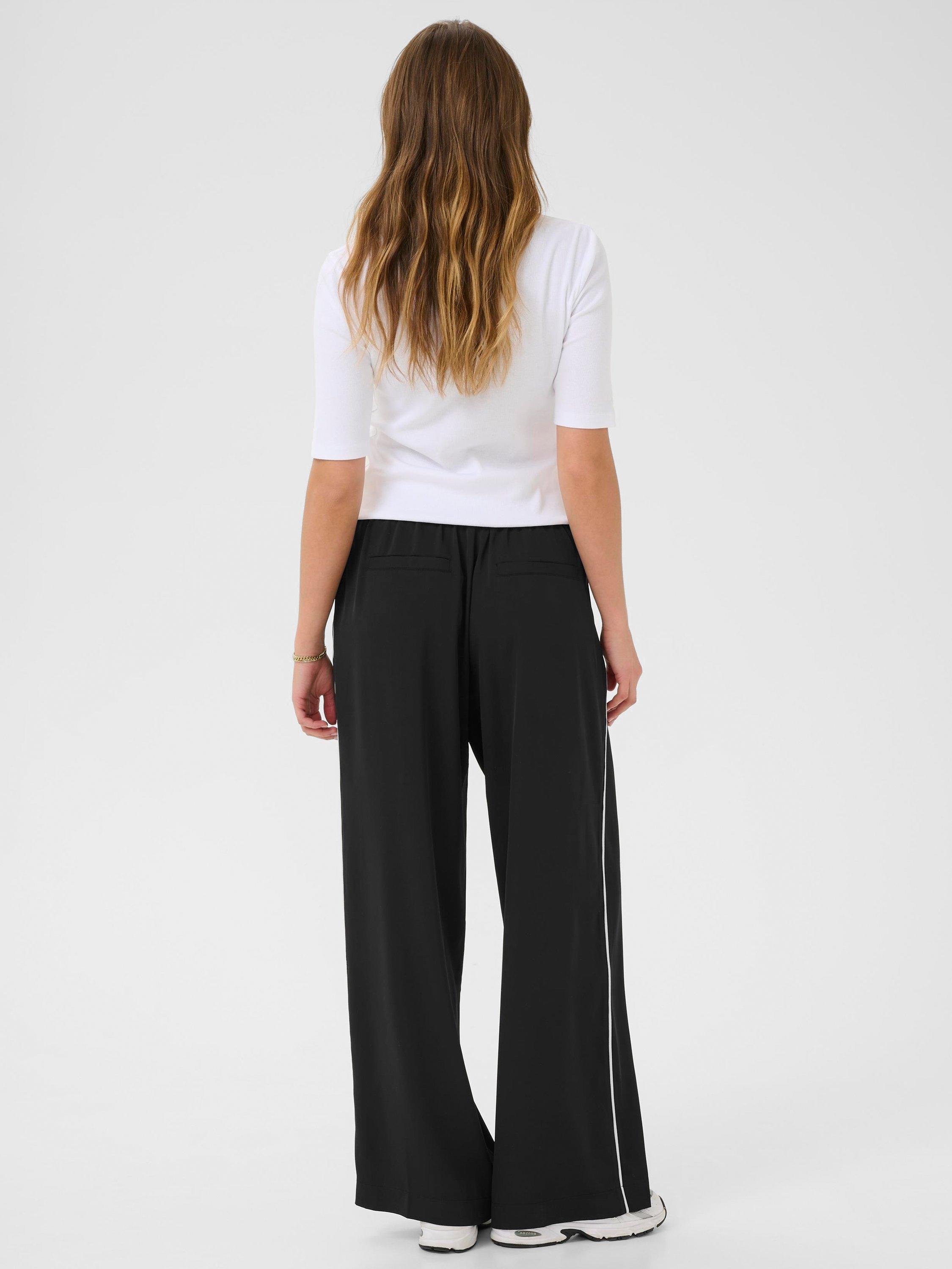 Product image 2 of 6, which shows KAFFE KAtessa Loose Fit Side Strip Wide Leg Trousers, Black/Multi, 8