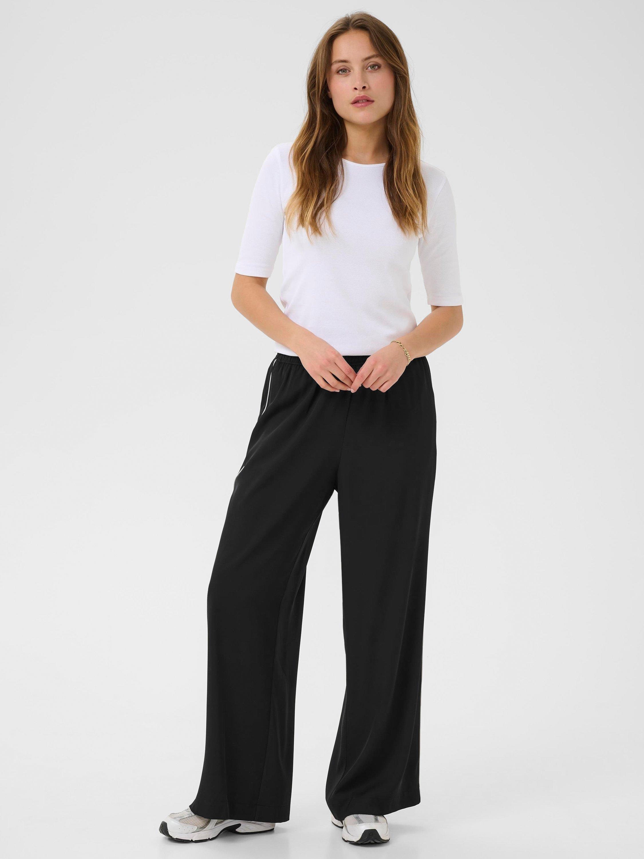 Product image 3 of 6, which shows KAFFE KAtessa Loose Fit Side Strip Wide Leg Trousers, Black/Multi, 8