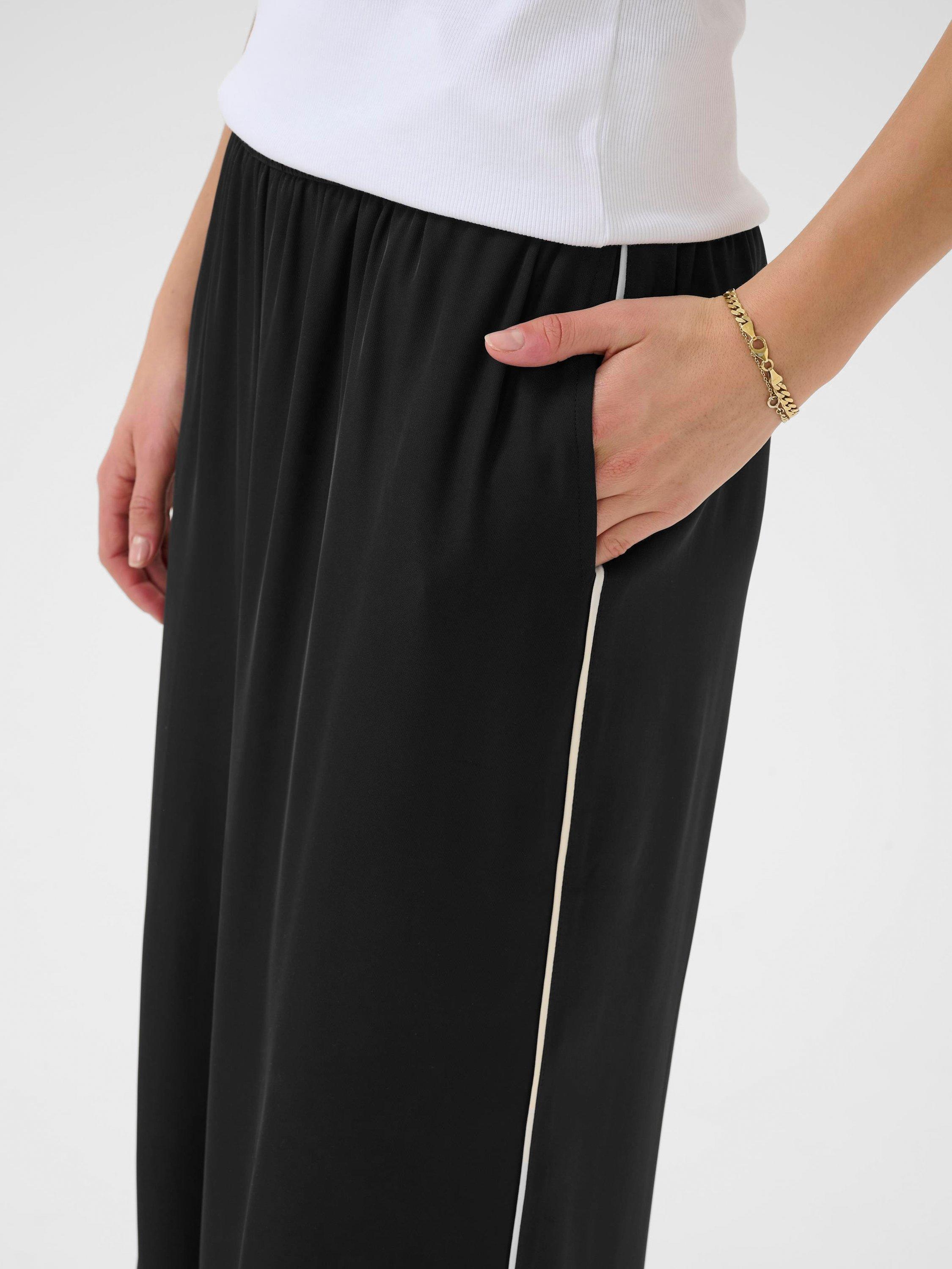 Product image 4 of 6, which shows KAFFE KAtessa Loose Fit Side Strip Wide Leg Trousers, Black/Multi, 8