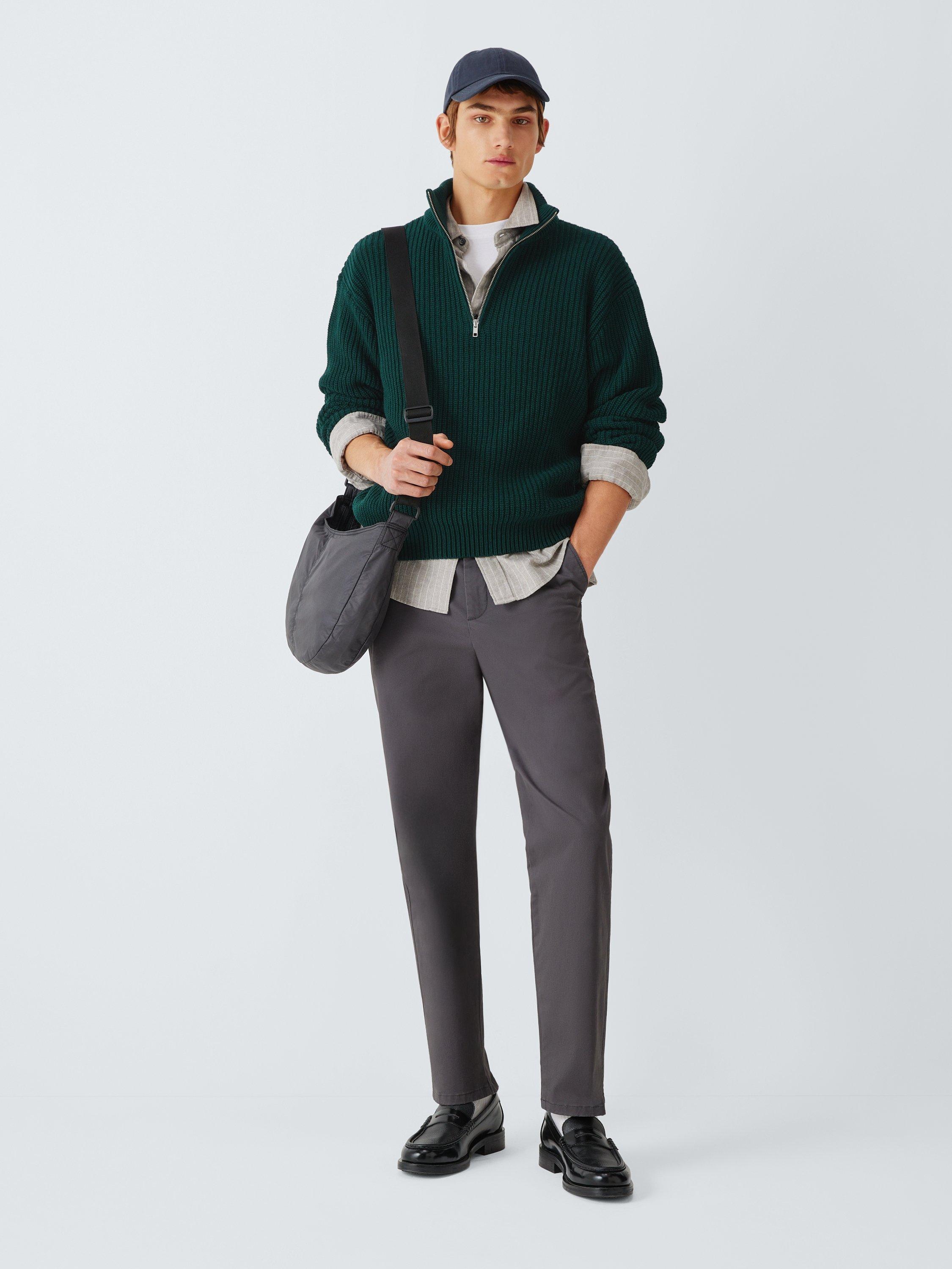 Product image 1 of 6, which shows Merino Wool Quarter-Zip Knit Jumper, Emerald Green, S