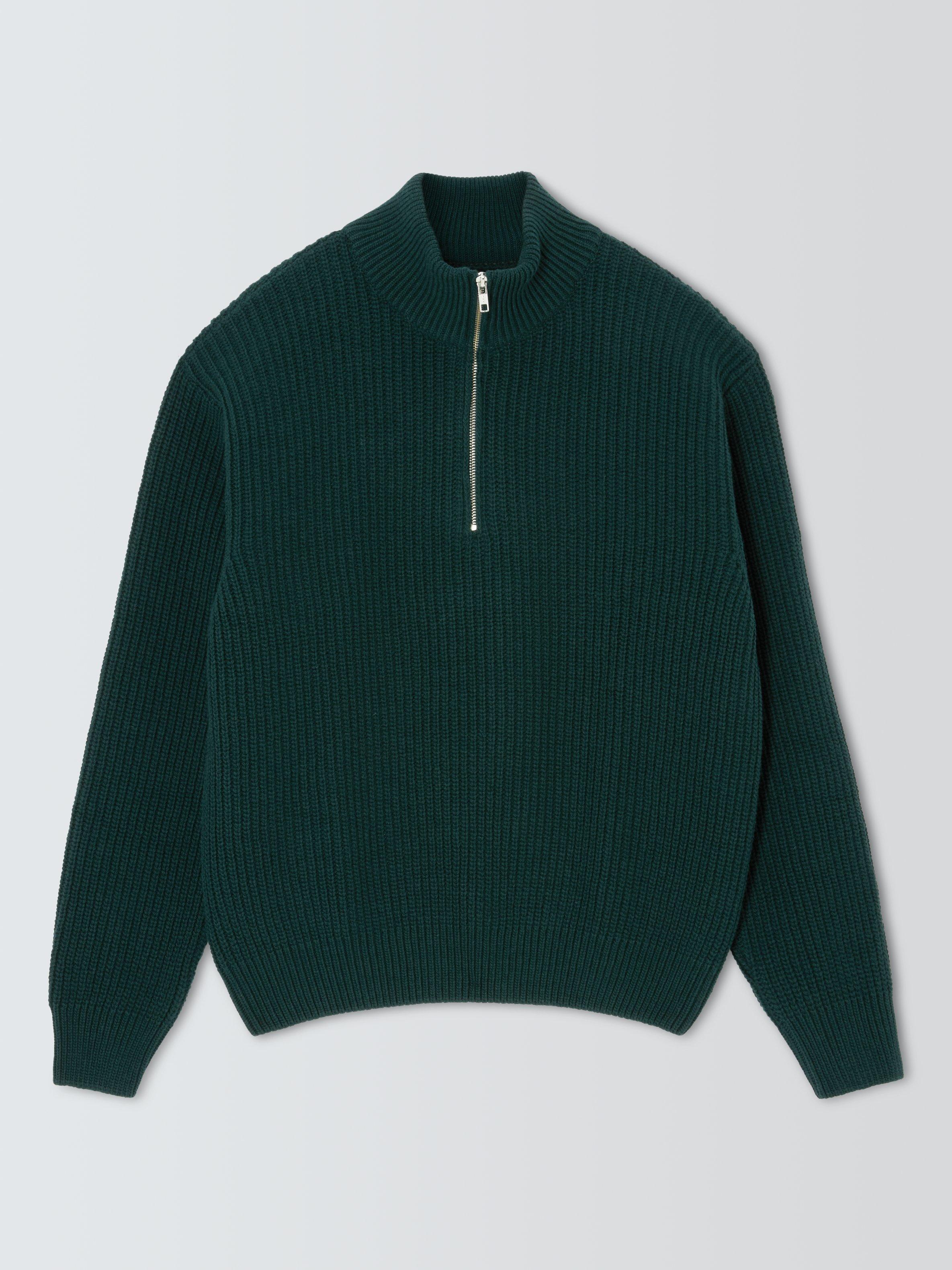 Product image 6 of 6, which shows Merino Wool Quarter-Zip Knit Jumper, Emerald Green, S