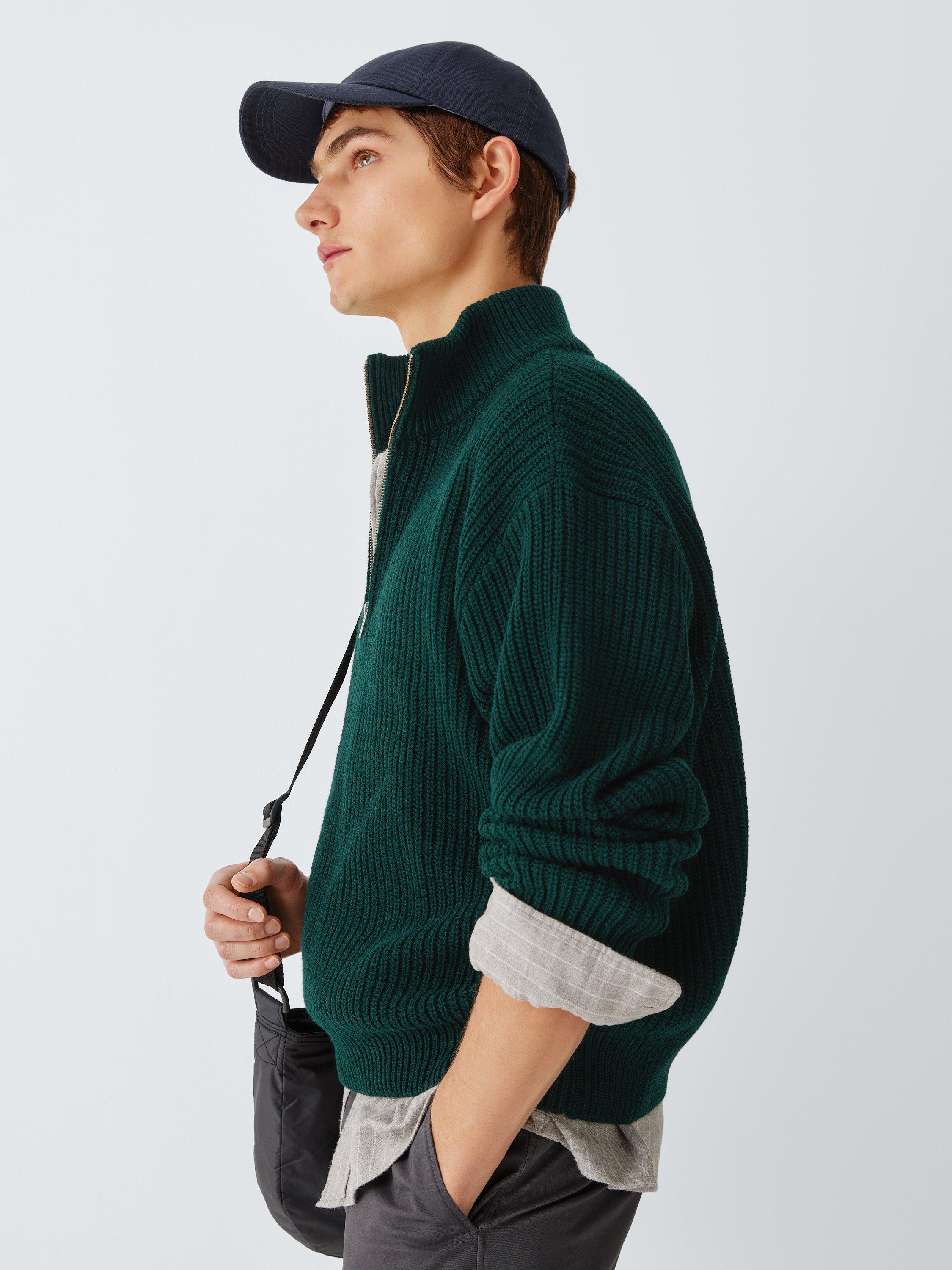 Product image 4 of 6, which shows Merino Wool Quarter-Zip Knit Jumper, Emerald Green, S