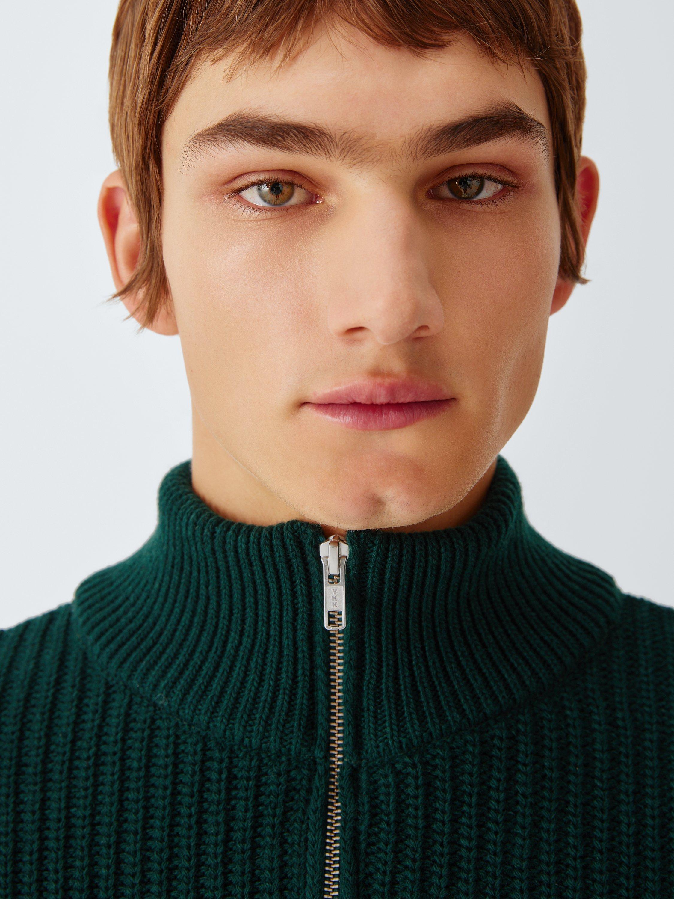 Product image 5 of 6, which shows Merino Wool Quarter-Zip Knit Jumper, Emerald Green, S