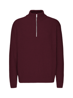 Merino Wool Quarter-Zip Knit Jumper, Oxblood Red