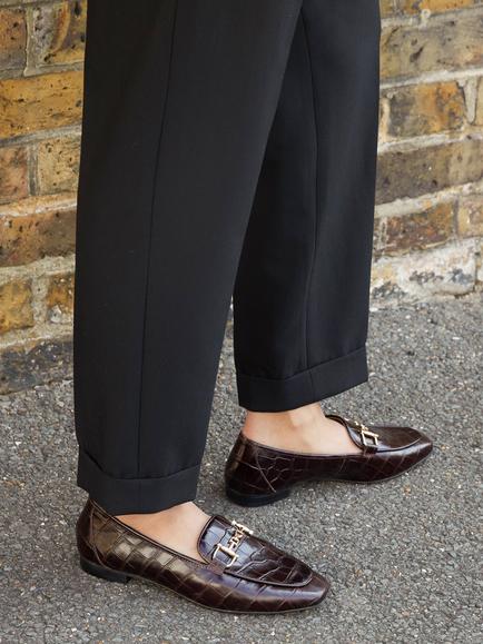 Dune Grained Leather Square Toe Loafers, Burgundy - view 2, Burgundy