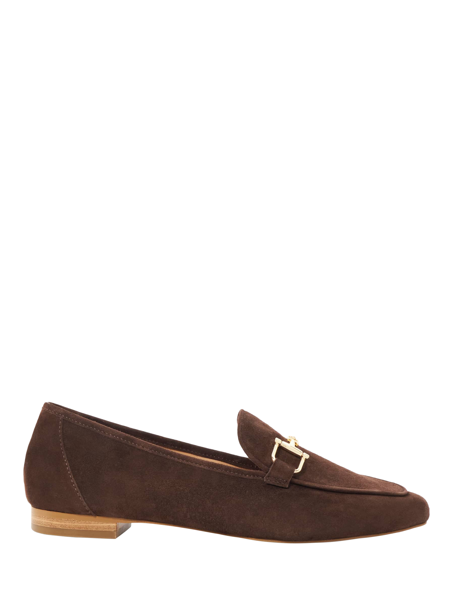 Product image 1 of 5, which shows Dune Grained Suede Square Toe Loafers, Brown, EU36