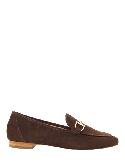 Dune Grained Suede Square Toe Loafers, Brown, Brown