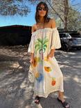 Never Fully Dressed Linen Blend Off Shoulder Tropical Print Dress, Multi
