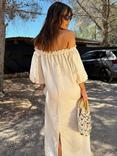 Never Fully Dressed Linen Blend Off Shoulder Tropical Print Dress, Multi