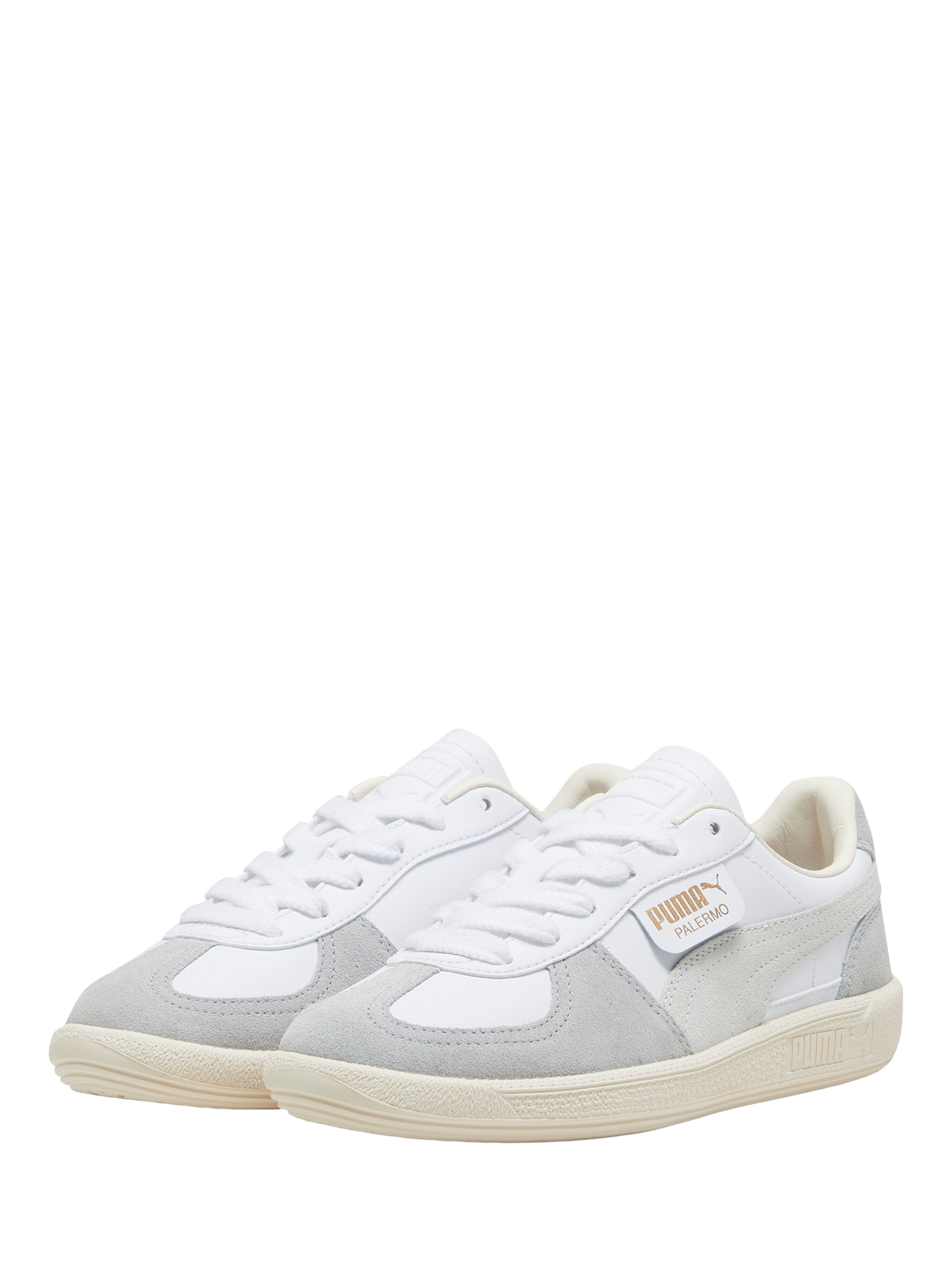 Product image 2 of 6, which shows PUMA Kids' Palermo Leather Trainers, Tan/White/Grey, 3