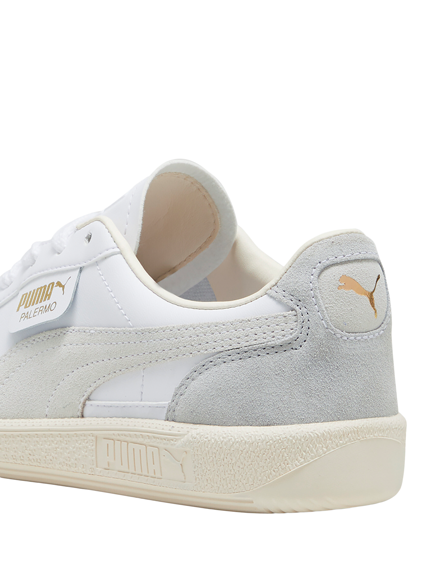 Product image 3 of 6, which shows PUMA Kids' Palermo Leather Trainers, Tan/White/Grey, 3