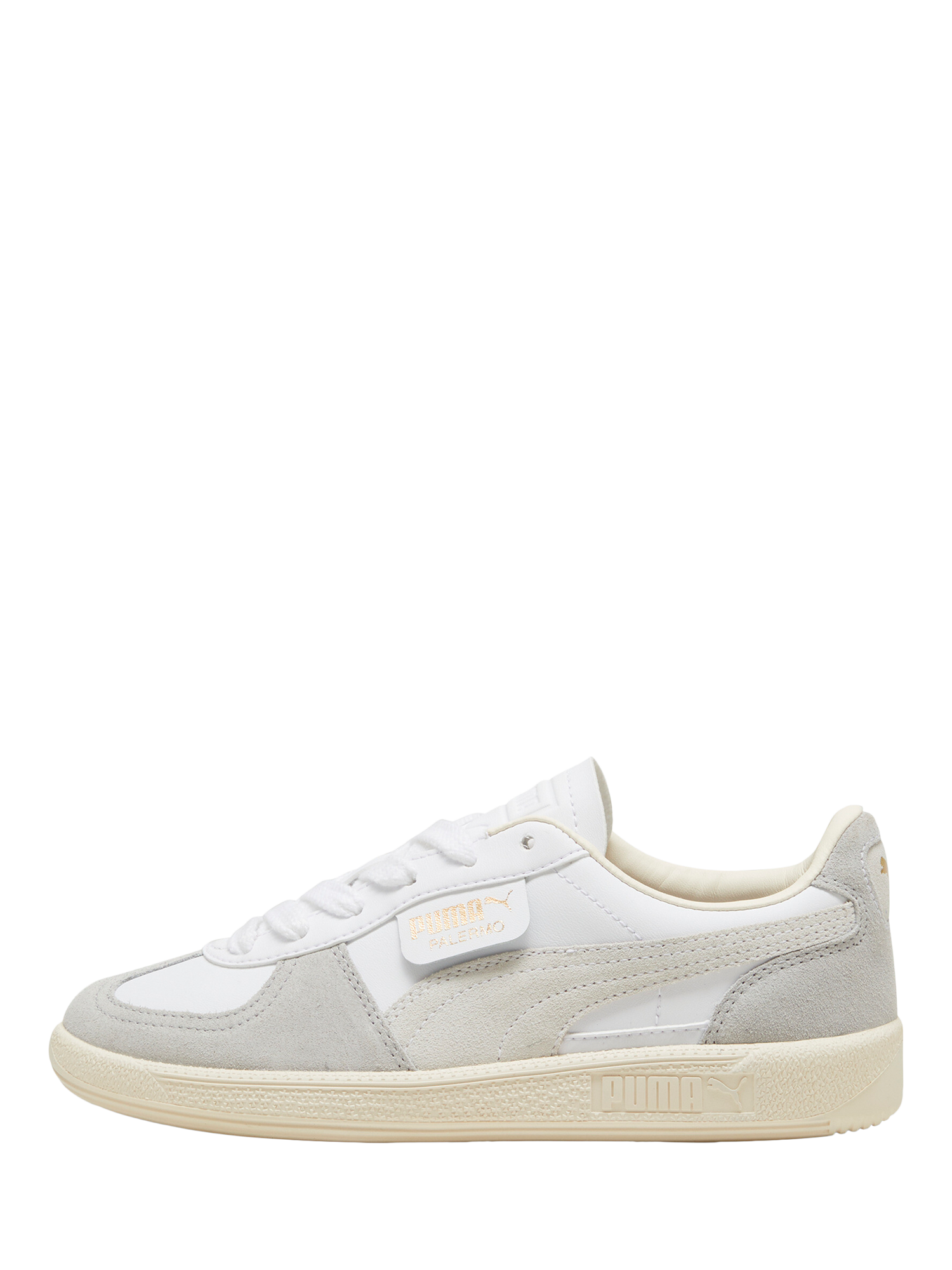 Product image 4 of 6, which shows PUMA Kids' Palermo Leather Trainers, Tan/White/Grey, 3