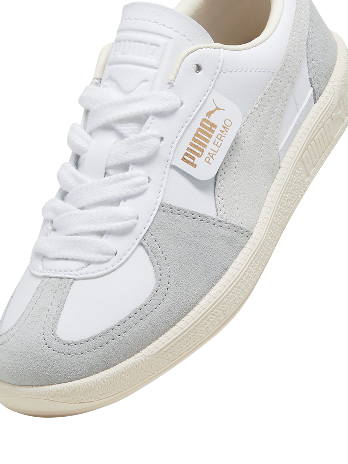 Product image 6 of 6, which shows PUMA Kids' Palermo Leather Trainers, Tan/White/Grey, 3