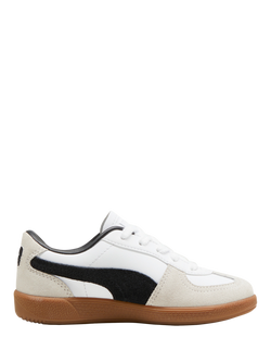 PUMA Kids' Palermo Leather Colour Block Trainers, White/Grey, White/Grey