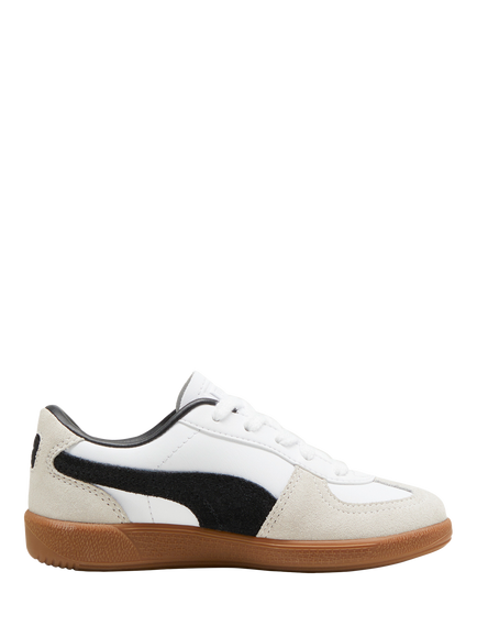 PUMA Kids' Palermo Leather Colour Block Trainers, White/Grey, White/Grey