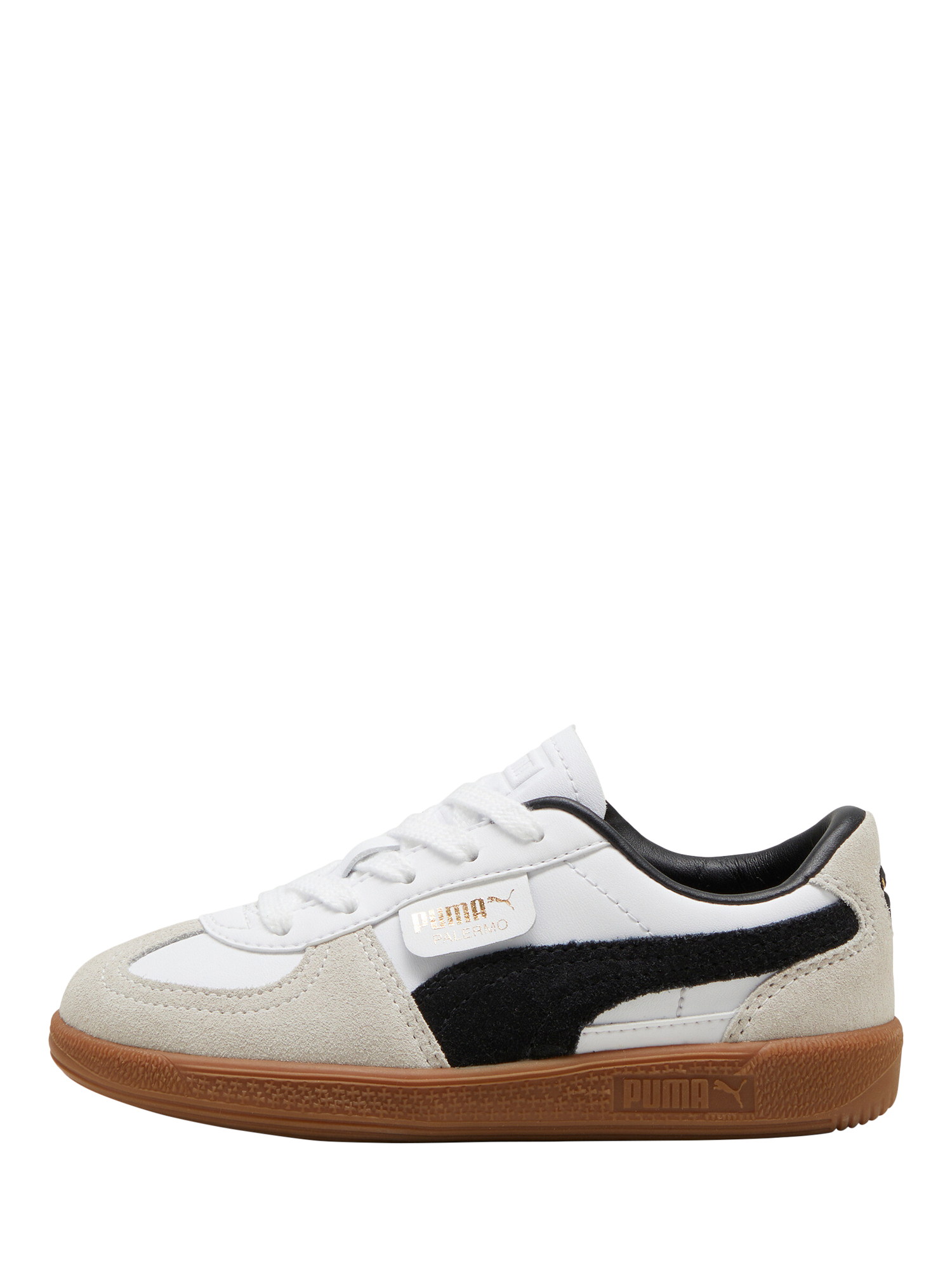 Product image 4 of 6, which shows PUMA Kids' Palermo Leather Colour Block Trainers, White/Grey, 10 Jnr