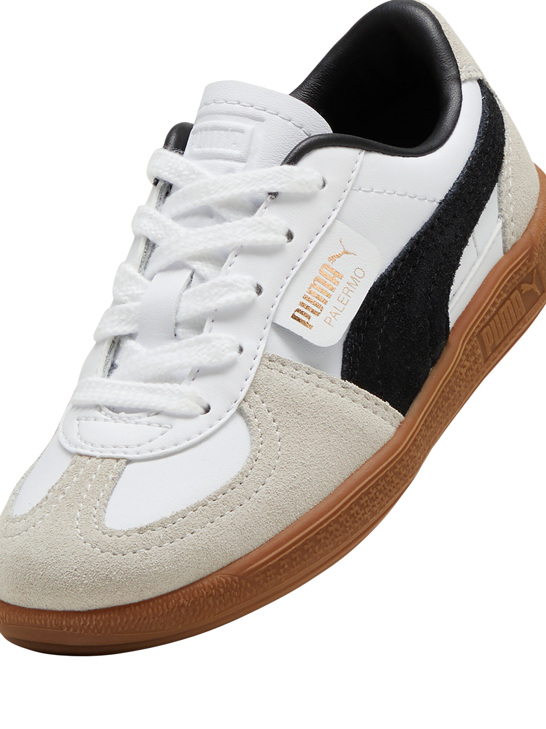 Product image 6 of 6, which shows PUMA Kids' Palermo Leather Colour Block Trainers, White/Grey, 10 Jnr