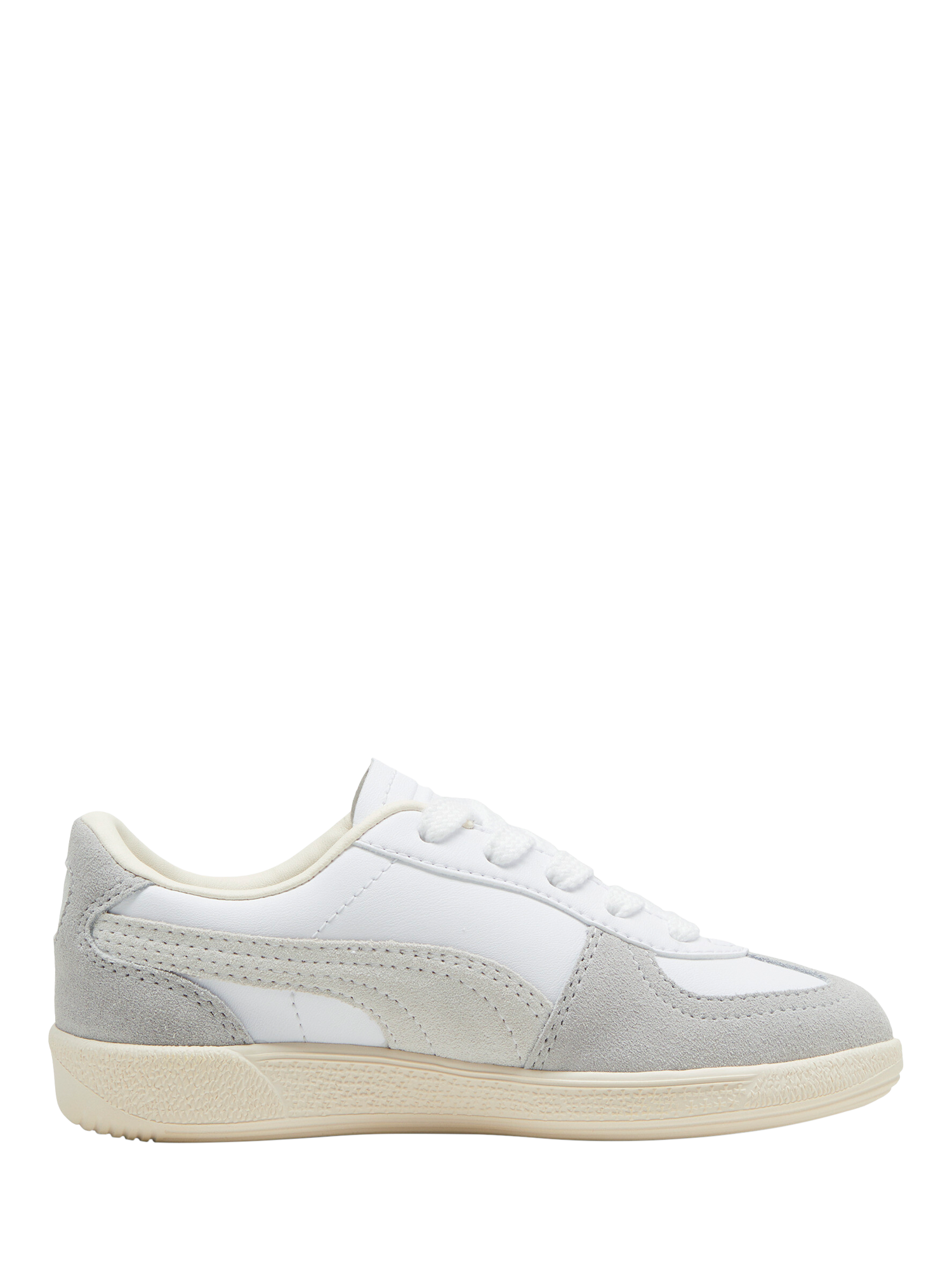Product image 1 of 6, which shows PUMA Kids' Palermo Leather Trainers, White/Grey/Almond, 10 Jnr