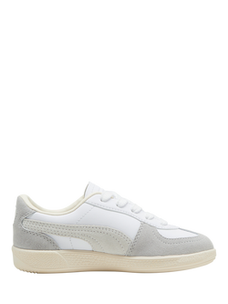 PUMA Kids' Palermo Leather Trainers, White/Grey/Almond, White/Grey/Almond