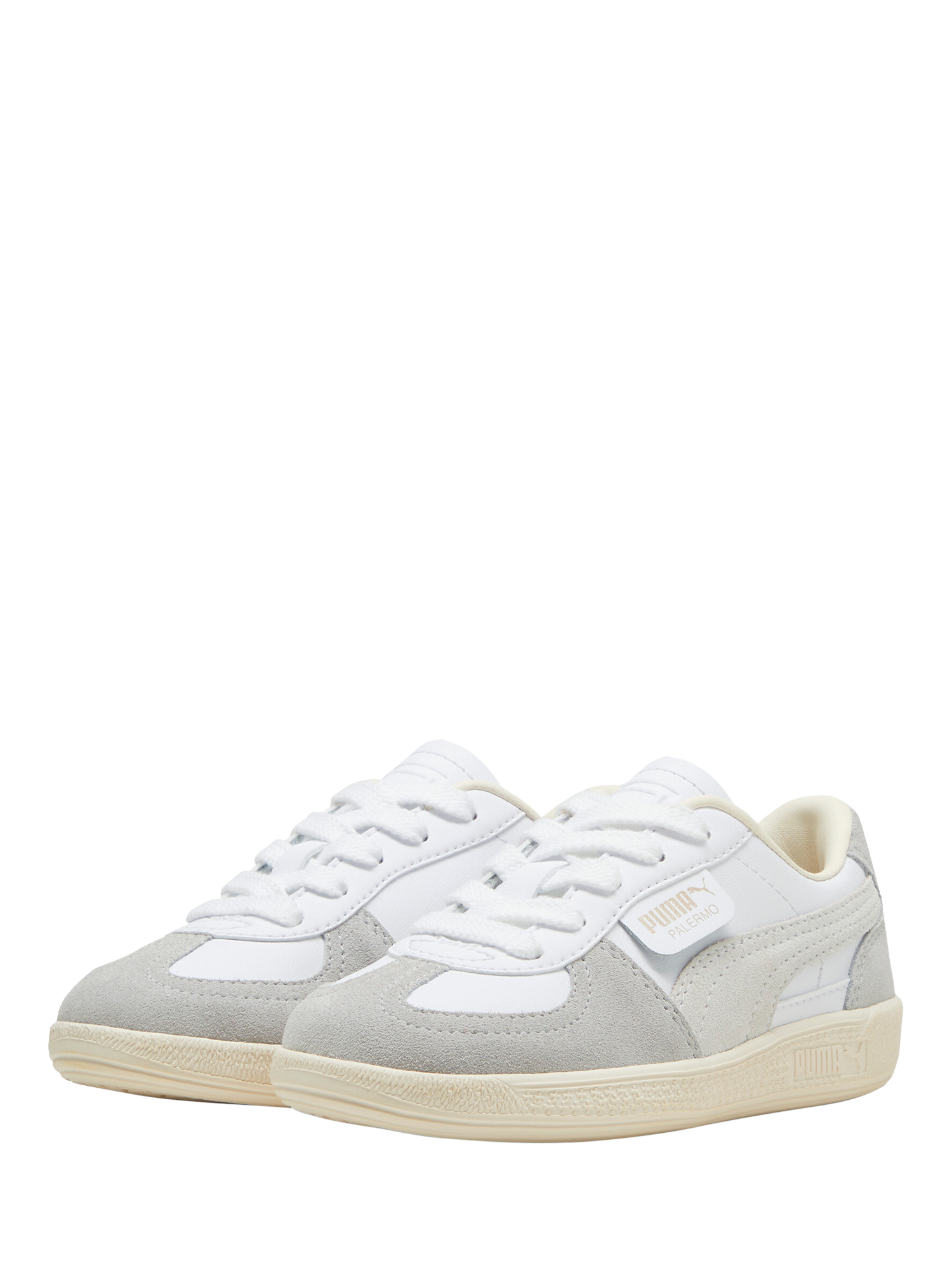 Product image 2 of 6, which shows PUMA Kids' Palermo Leather Trainers, White/Grey/Almond, 10 Jnr