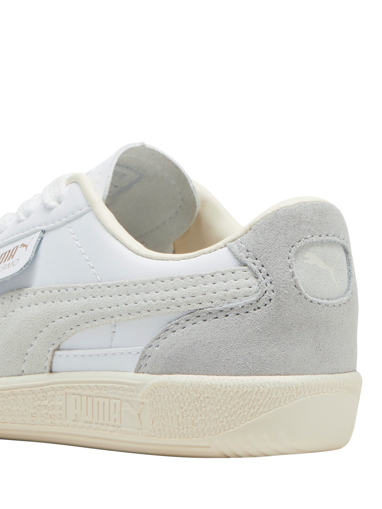 Product image 3 of 6, which shows PUMA Kids' Palermo Leather Trainers, White/Grey/Almond, 10 Jnr