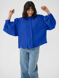 KAFFE Lianna Pleated Blouse, Mid Blue, Mid Blue