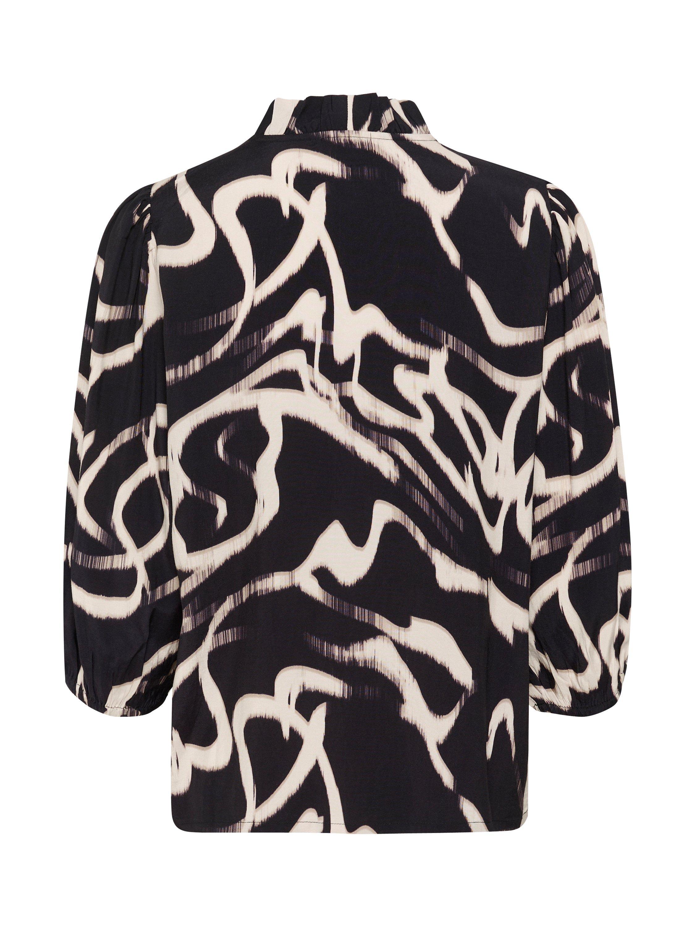 Product image 6 of 6, which shows KAFFE Martha Abstract Frill Neck Top containing LENZING™ ECOVERO™ Viscose, Black/Multi, 8