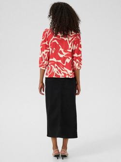 KAFFE Martha Abstract Frill Neck Top containing LENZING™ ECOVERO™ Viscose - view 2, Red/Multi