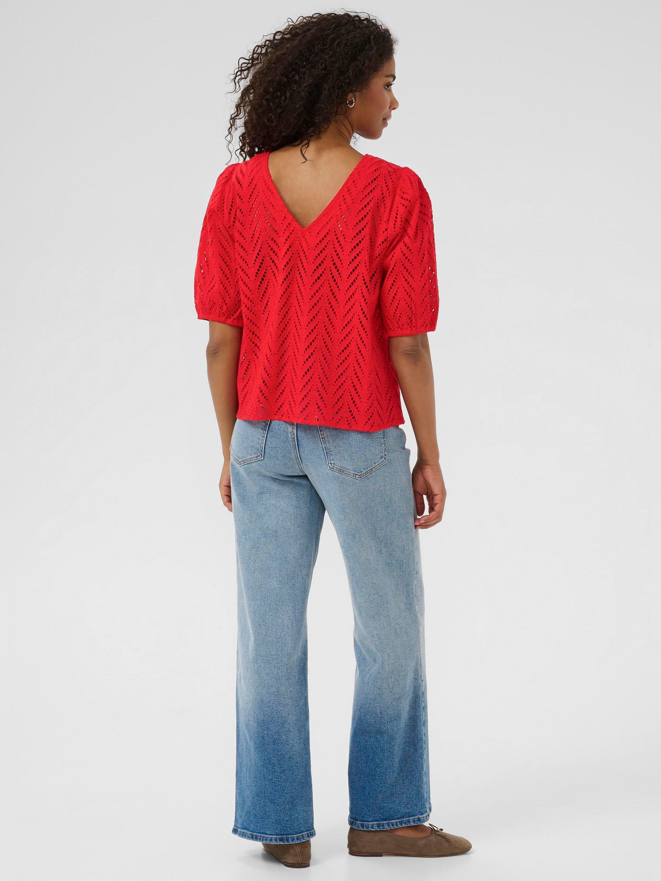 Product image 2 of 6, which shows KAFFE KAmasha Round Neck Textured Cotton Blouse, Mid Red, 8